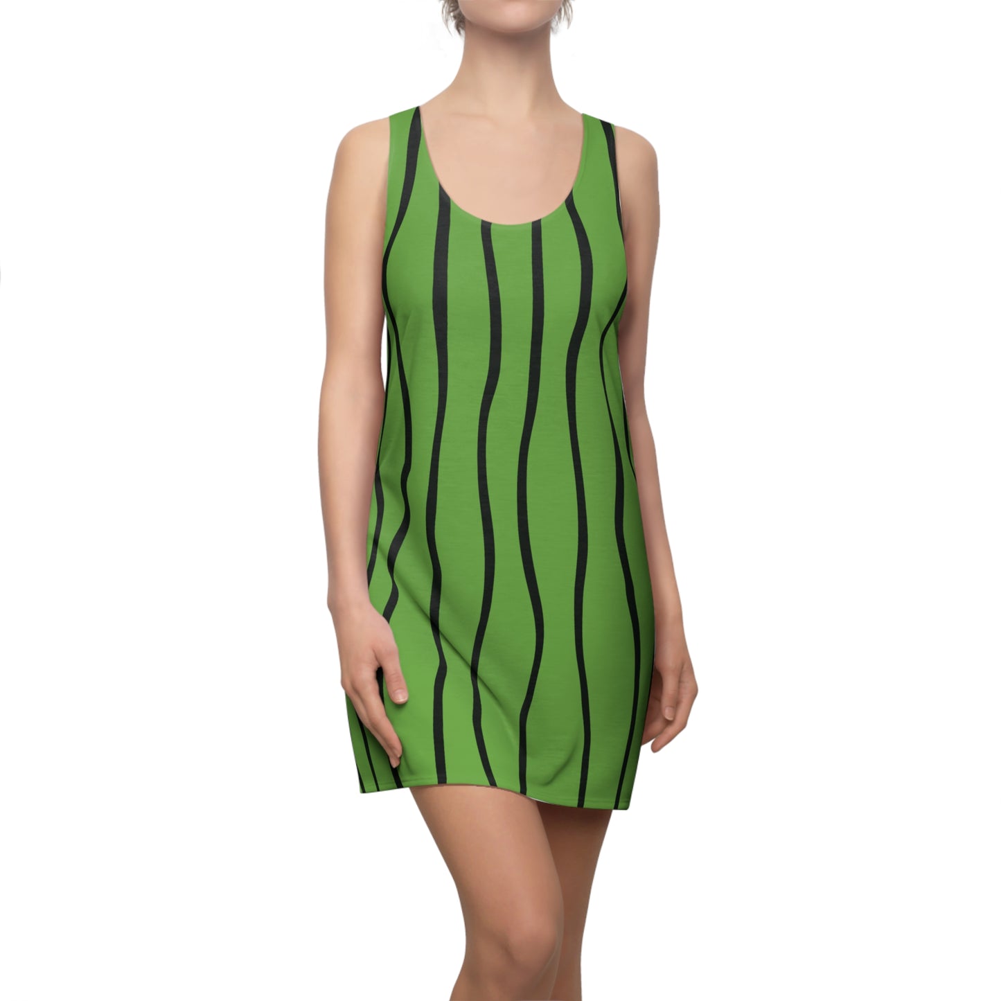 Grün Schwarz Wellen Racerback Kleid – Modernes Sommerkleid