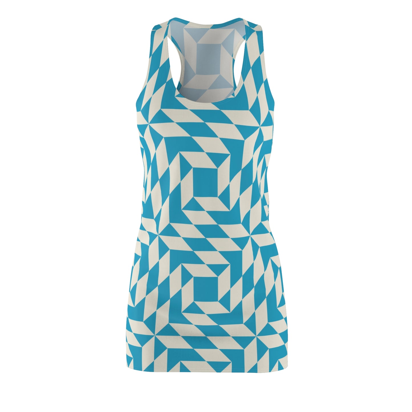 Racerback Kleid Damen – Türkises Sommerkleid mit geometrischem Muster