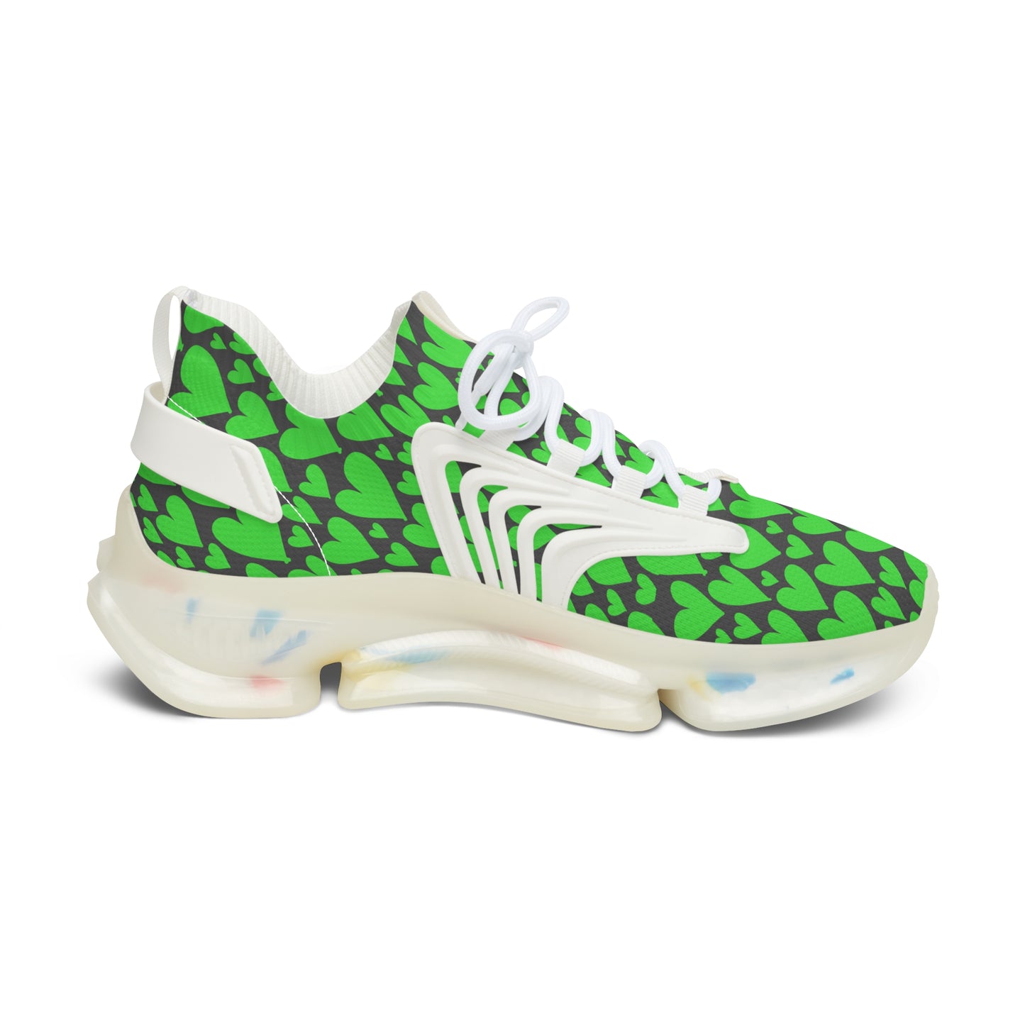 Damen Sneaker mit grünen Herzmuster – Stylische Sportschuhe