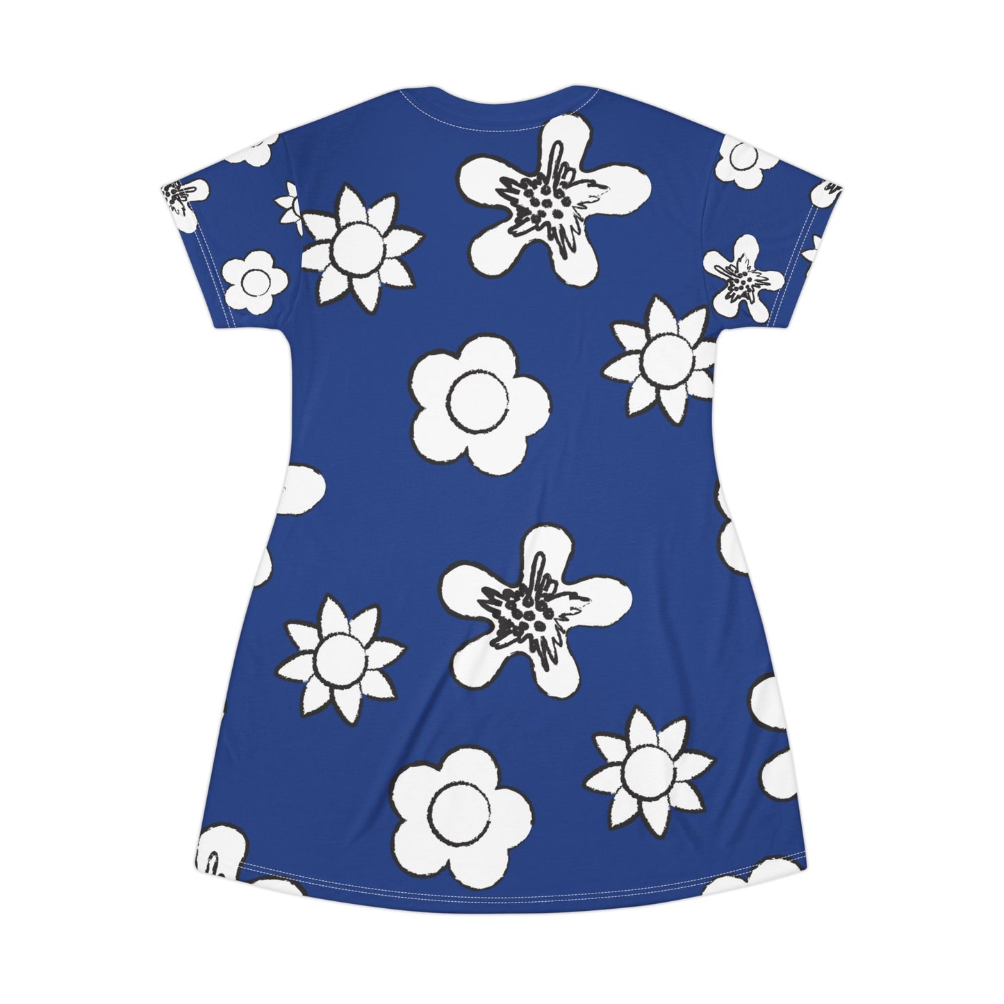 Blaues Damen Kleid Floral T-Shirt Sommer Boho Casual Premium