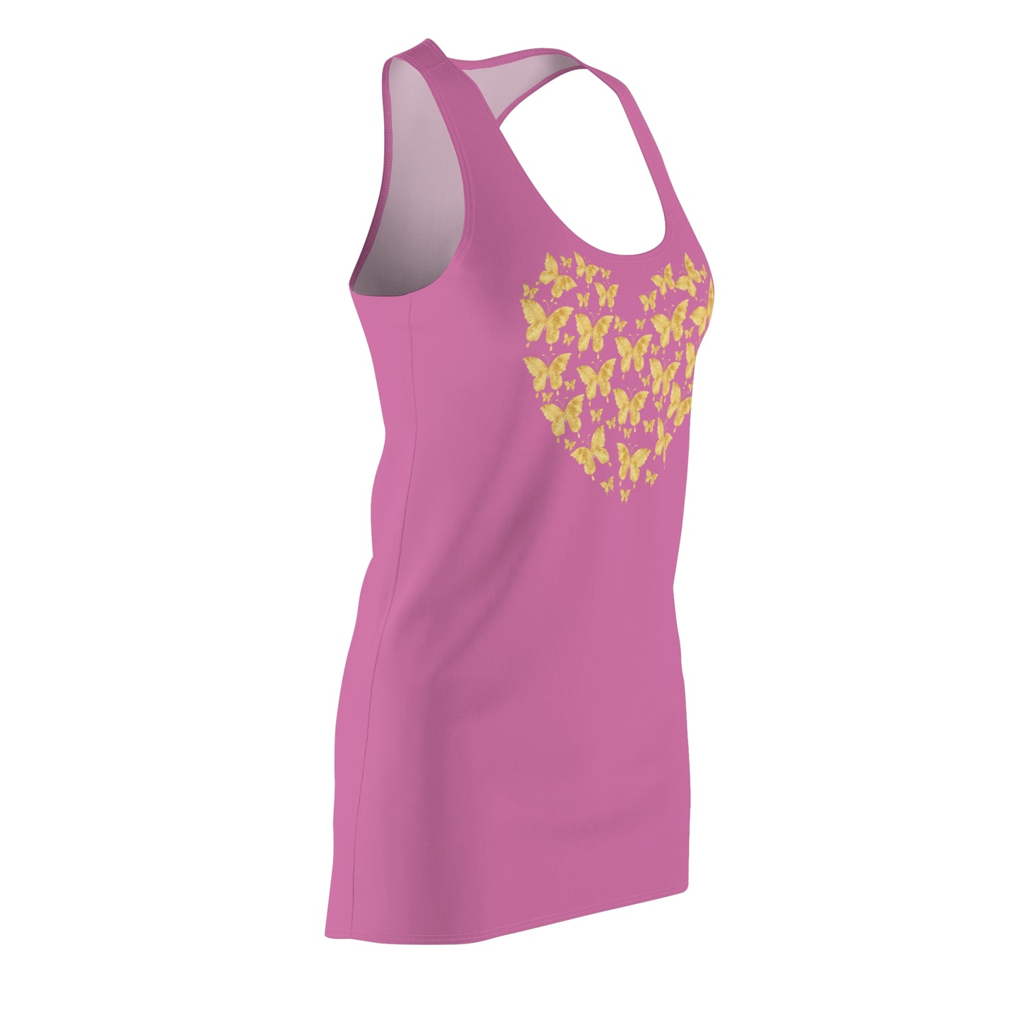 Rosa Schmetterlingsherz Racerback Kleid – Gold Sommerkleid