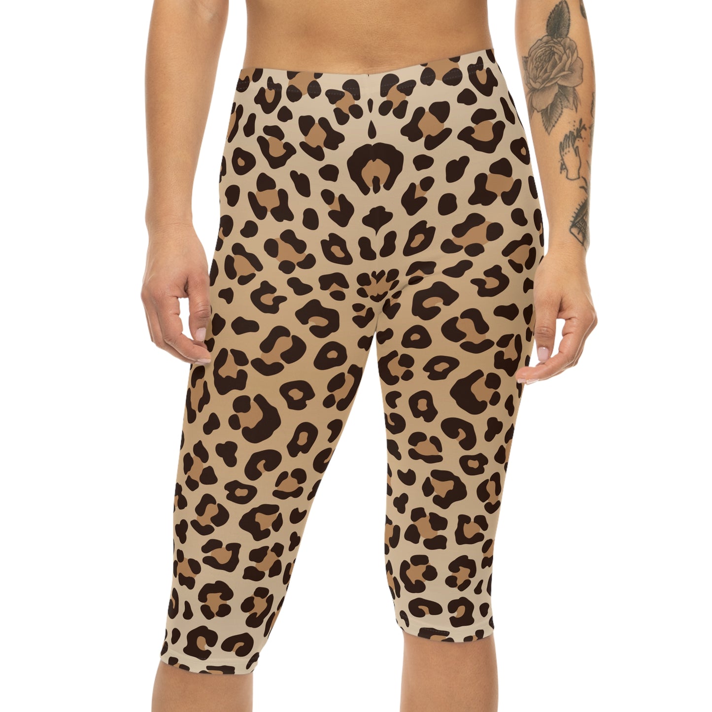 Damen Capri Leggings Leoparden Print Sport Freizeit Premium