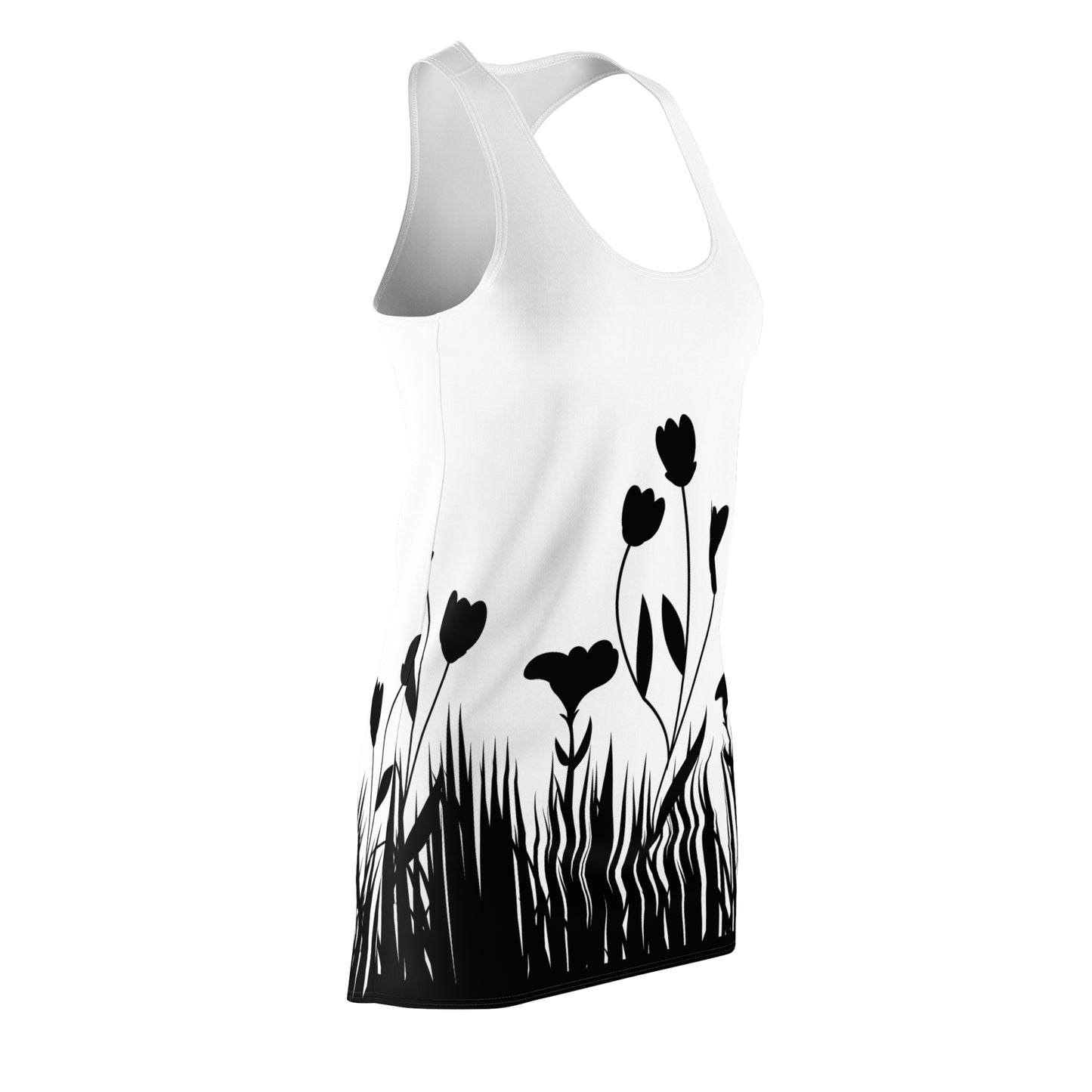 Blumensilhouette Racerback Kleid – Elegant Schwarz Weiß