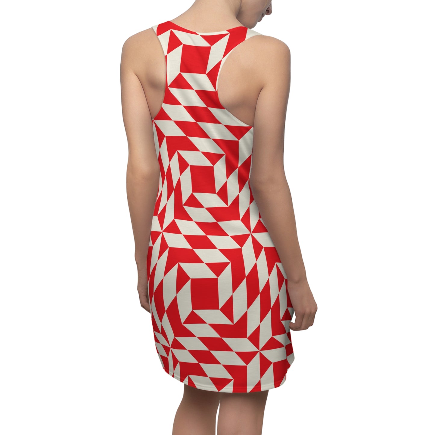 Racerback Kleid Damen – Rotes Sommerkleid mit geometrischem Muster