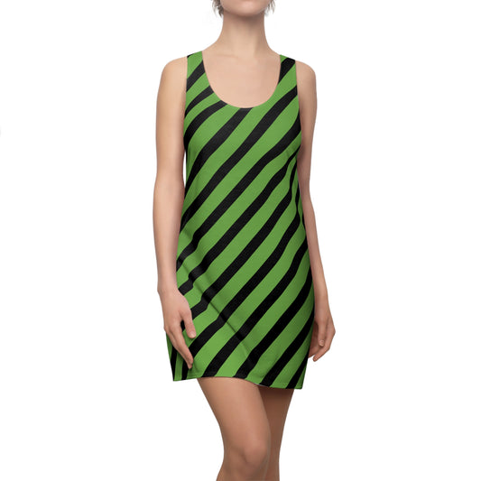 Streifen Racerback Kleid – Schwarz Grün Sommerkleid