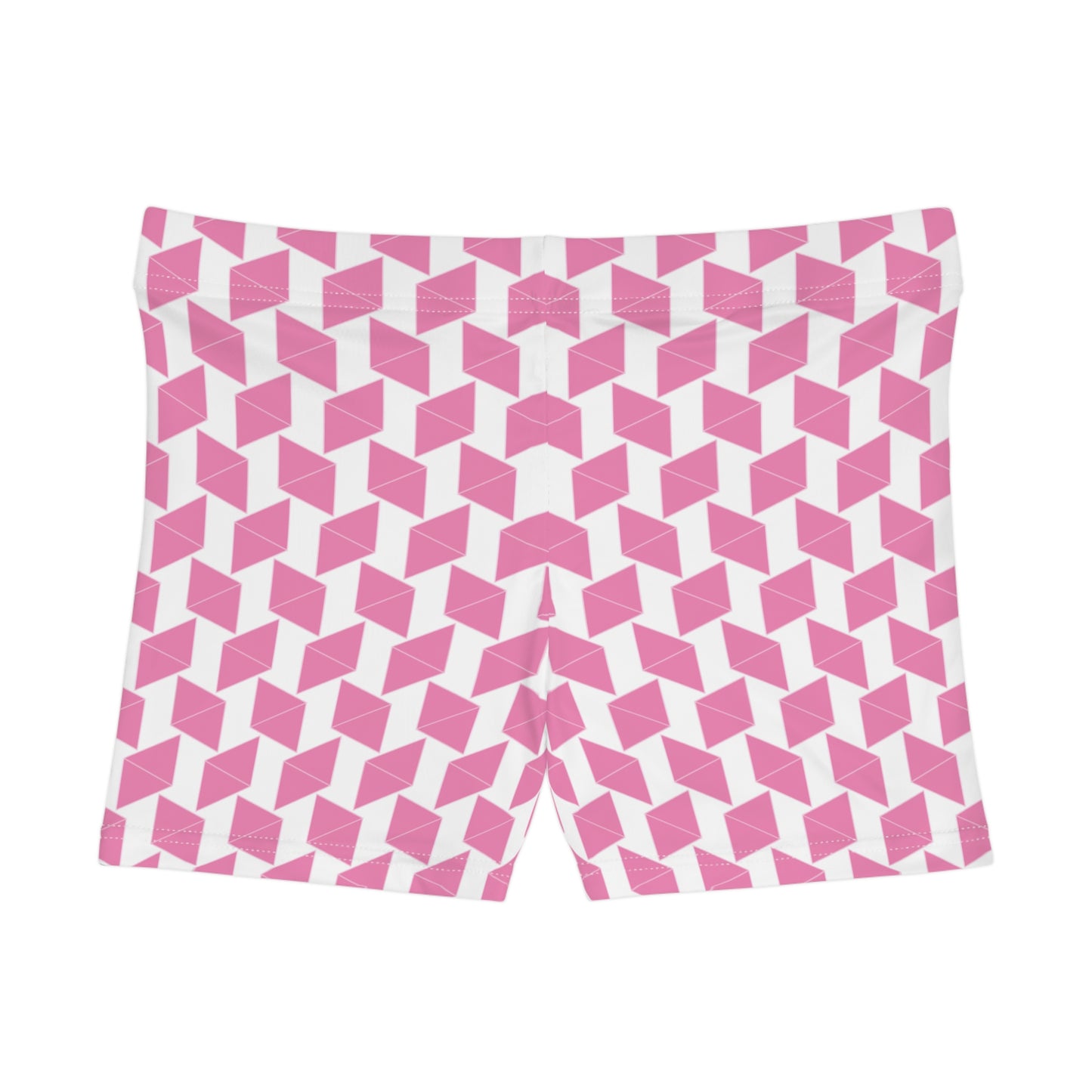 Women’s Shorts Pink Geometric Cube Pattern, Summer Casual