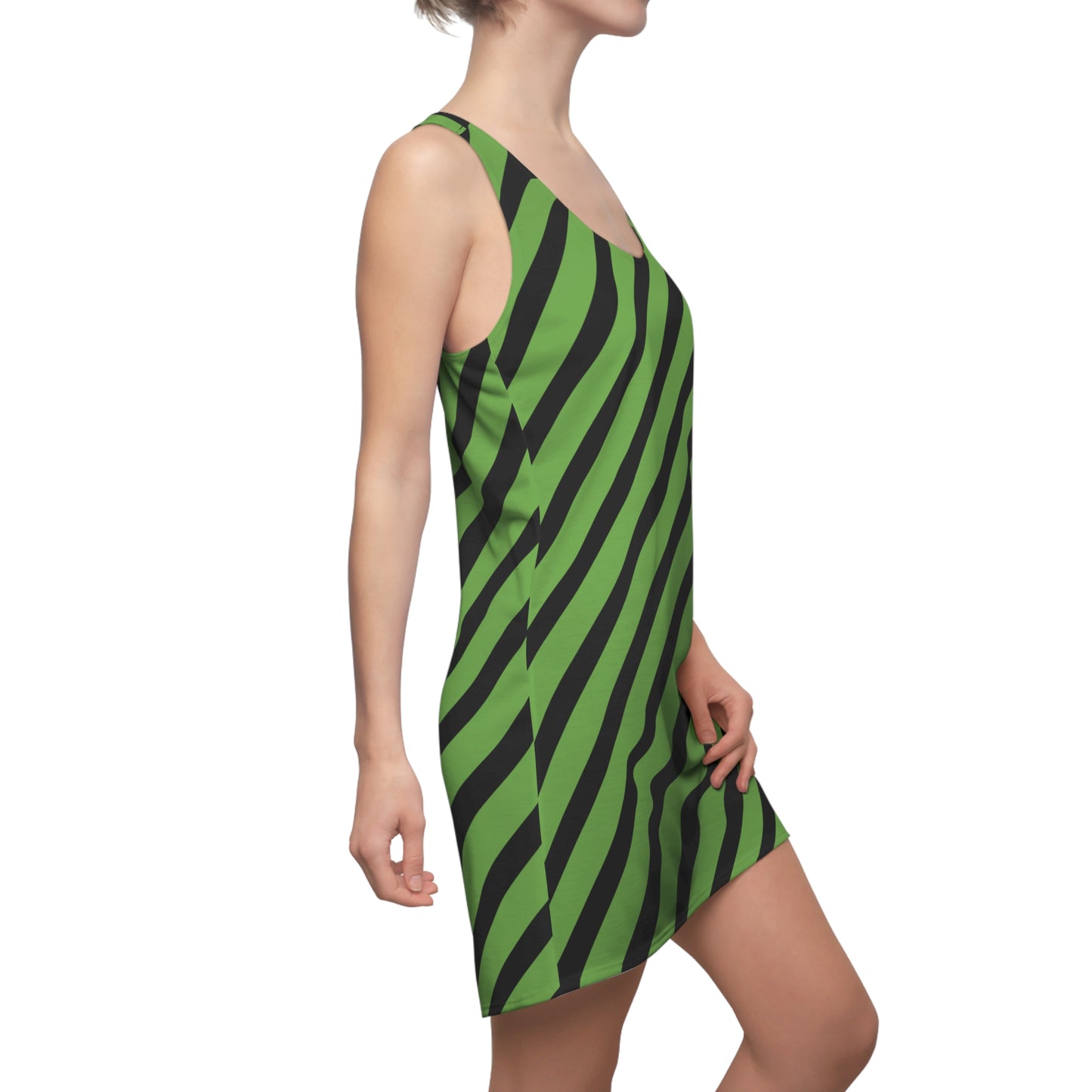 Streifen Racerback Kleid – Schwarz Grün Sommerkleid