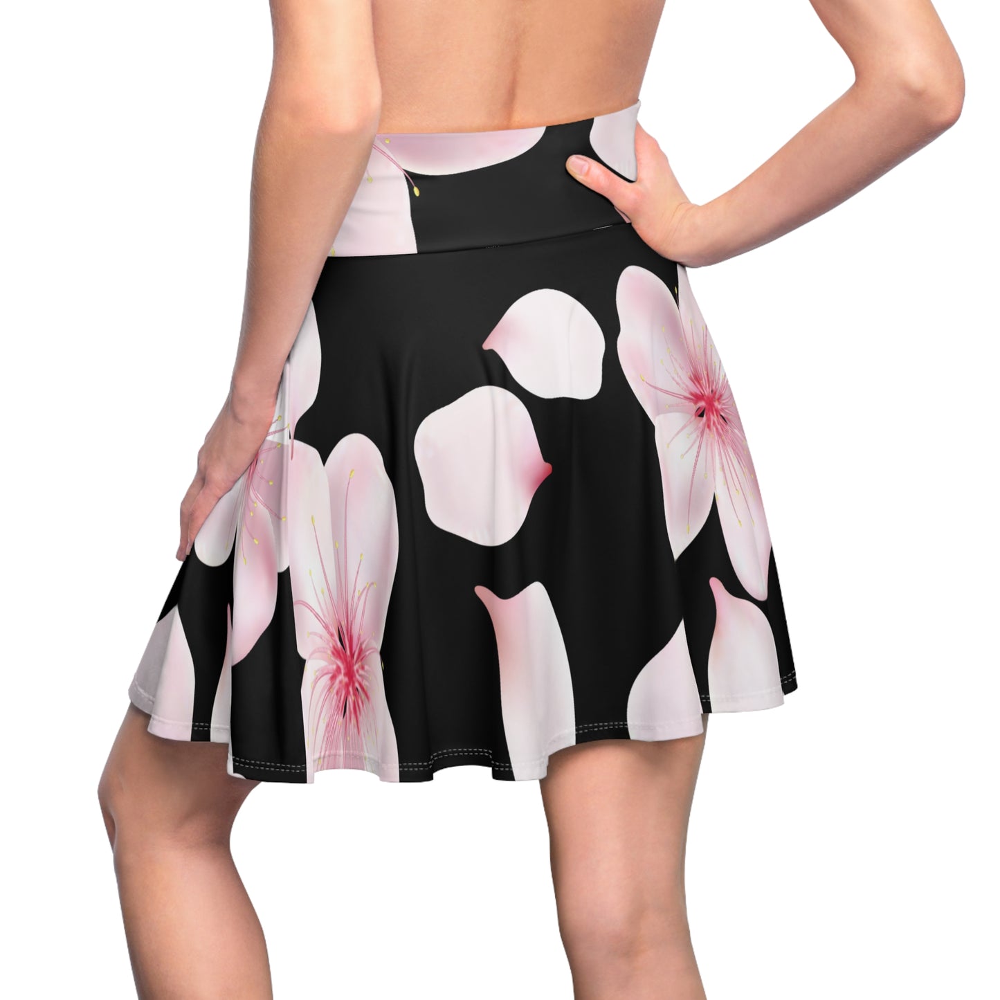 Schwarzer Damen Rock Blütenmuster Skater Elegant Sommer Casual