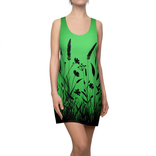 Blumen Silhouette Racerback Kleid – Grunes Sommerkleid