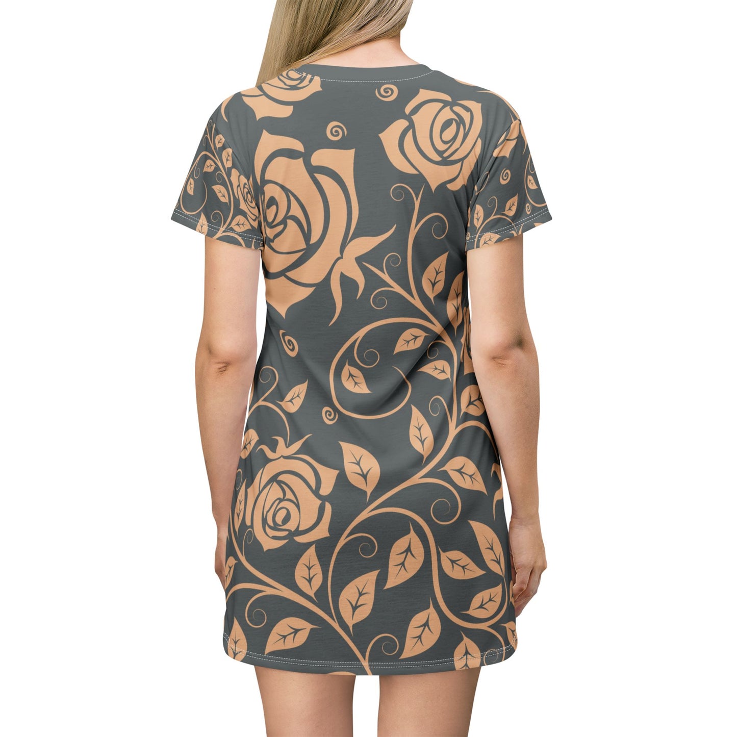 Dunkelgrauer Damen Kleid Blumen T Shirt Style Sommer Boho Casual