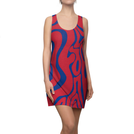 Rot Dunkelblau Swirl Racerback Kleid – Abstraktes Sommerkleid