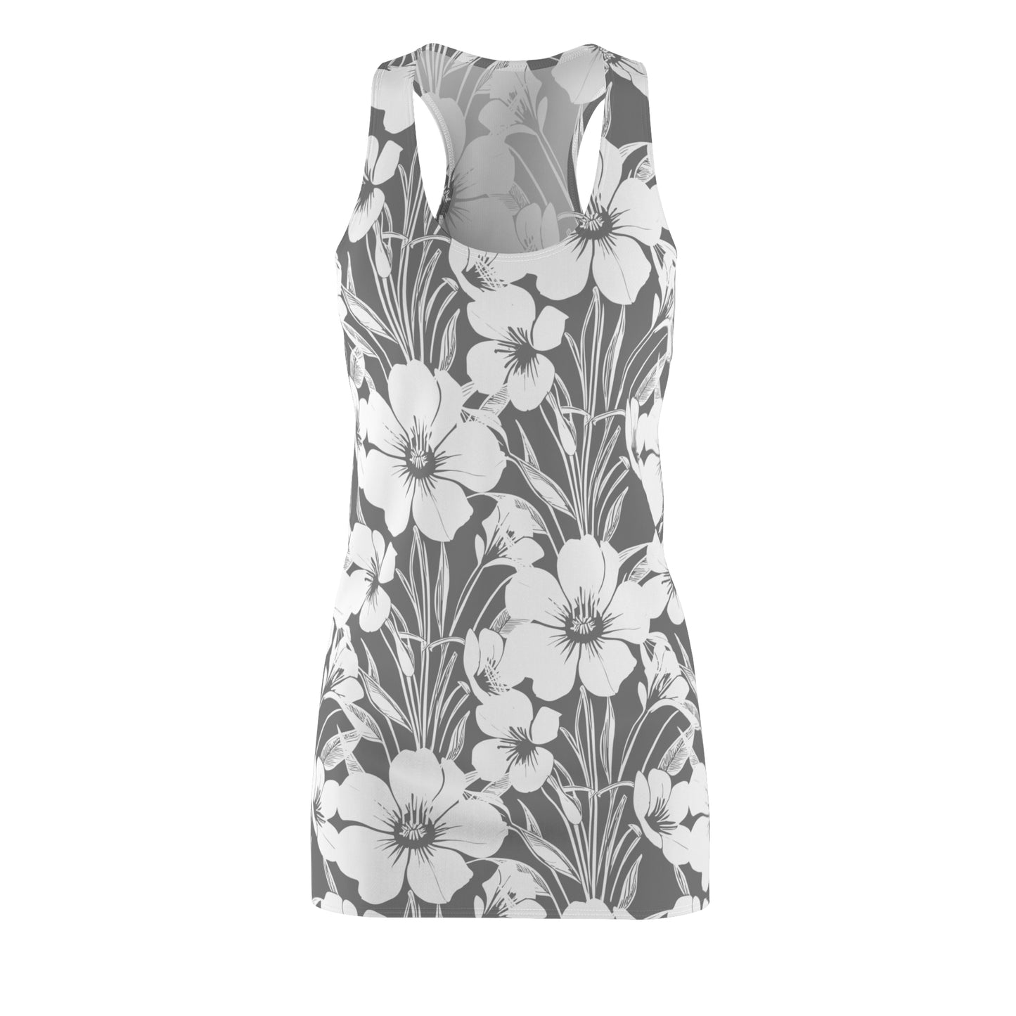 Racerback Kleid Damen – Graues Sommerkleid mit Blumenmuster