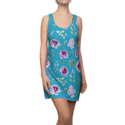 Türkis Floral Racerback Kleid – Blumenkleid Sommer Damen