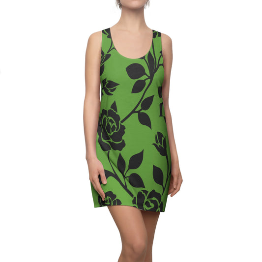 Rosen Racerback Kleid – Elegant Schwarz Grün Design