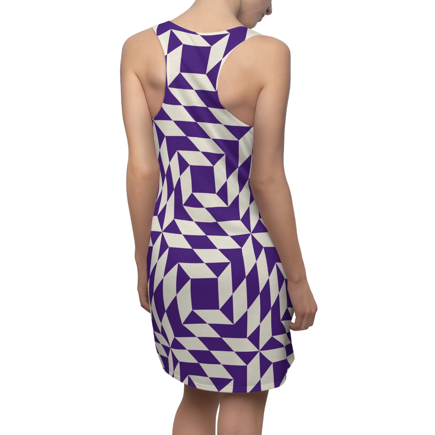 Racerback Kleid Damen – Lila Sommerkleid mit geometrischem Muster