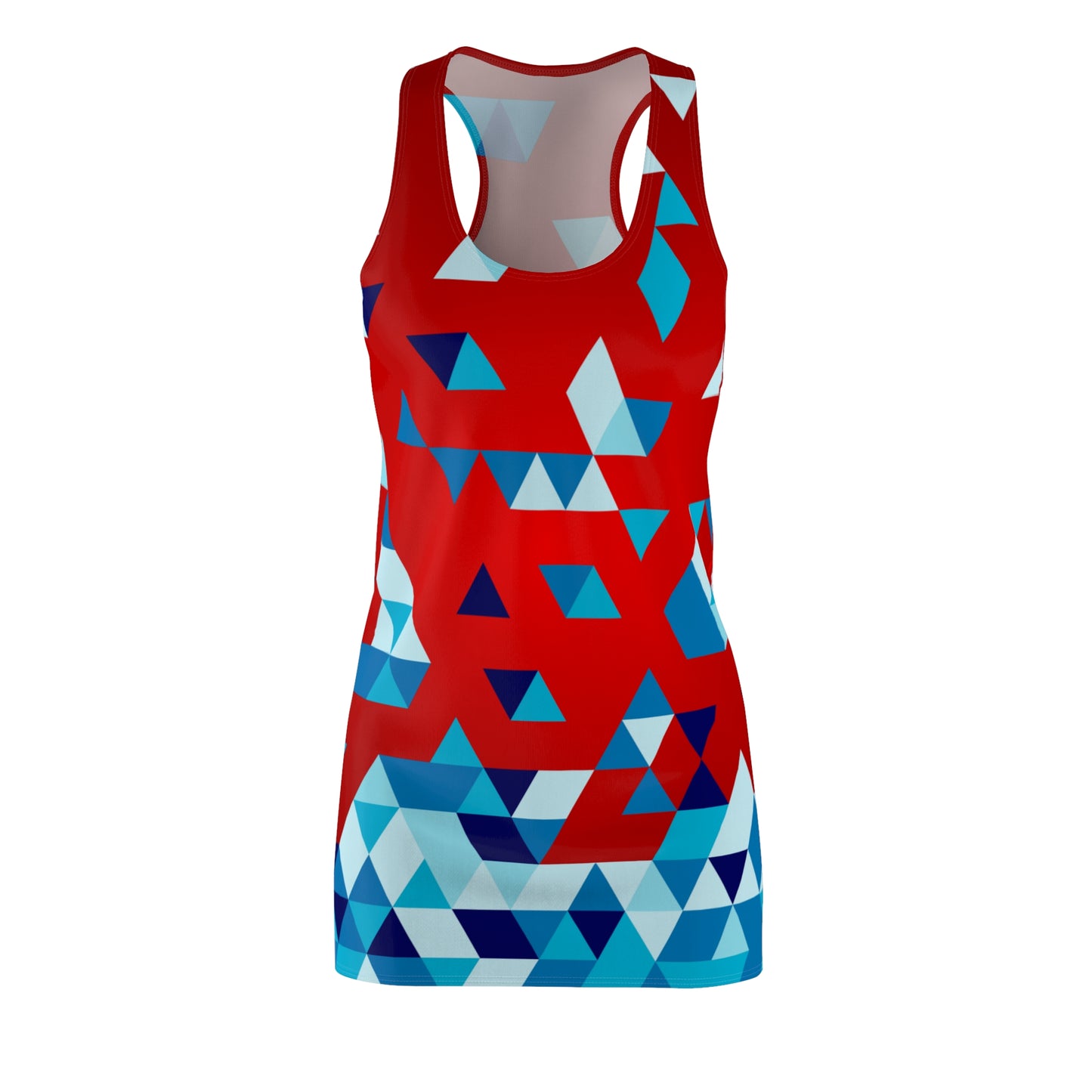 Damen Racerback Kleid Rot Blau mit Dreiecks Muster – Sommerkleid