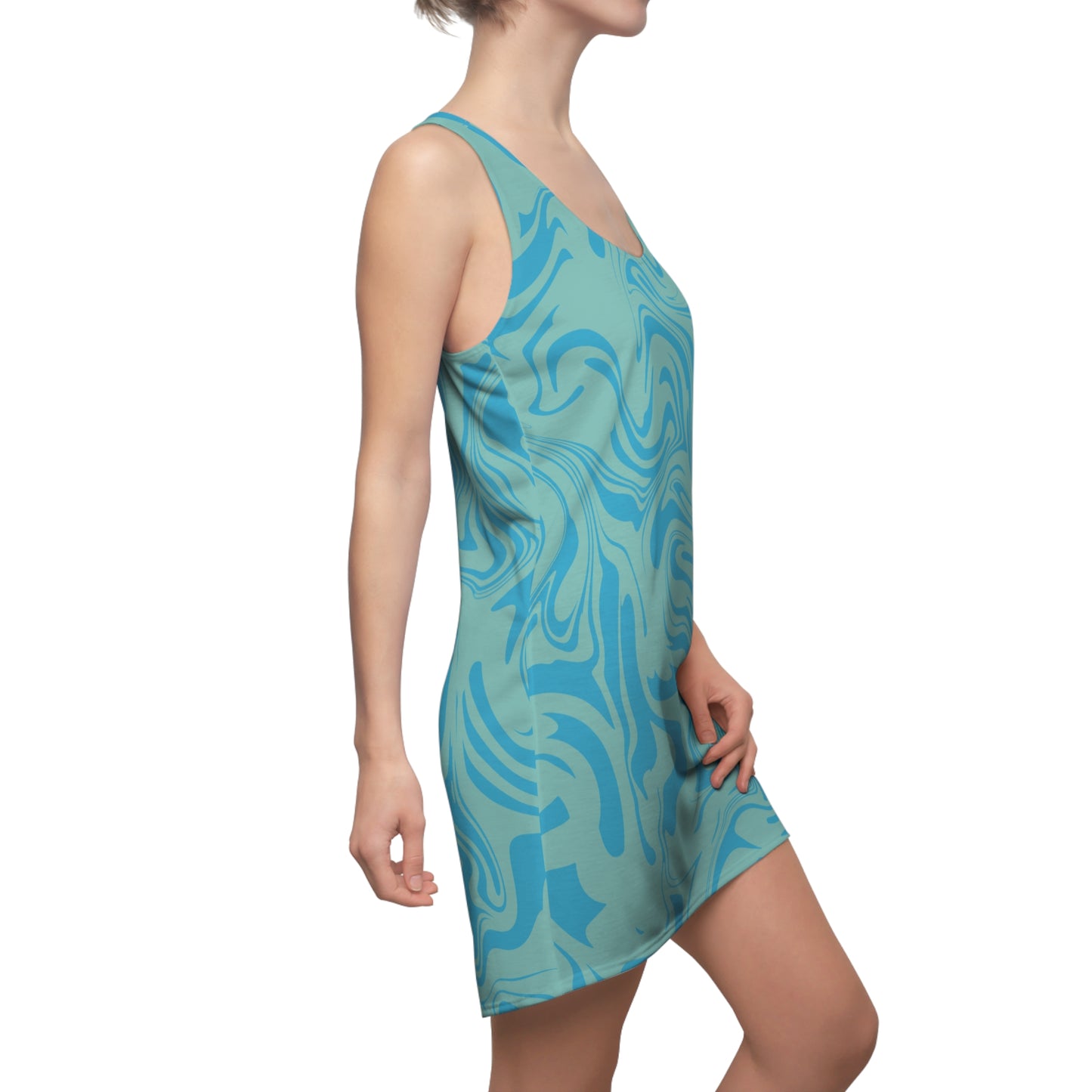 Aqua Türkis Marmor Racerback Kleid – Trendige Sommer Damenmode