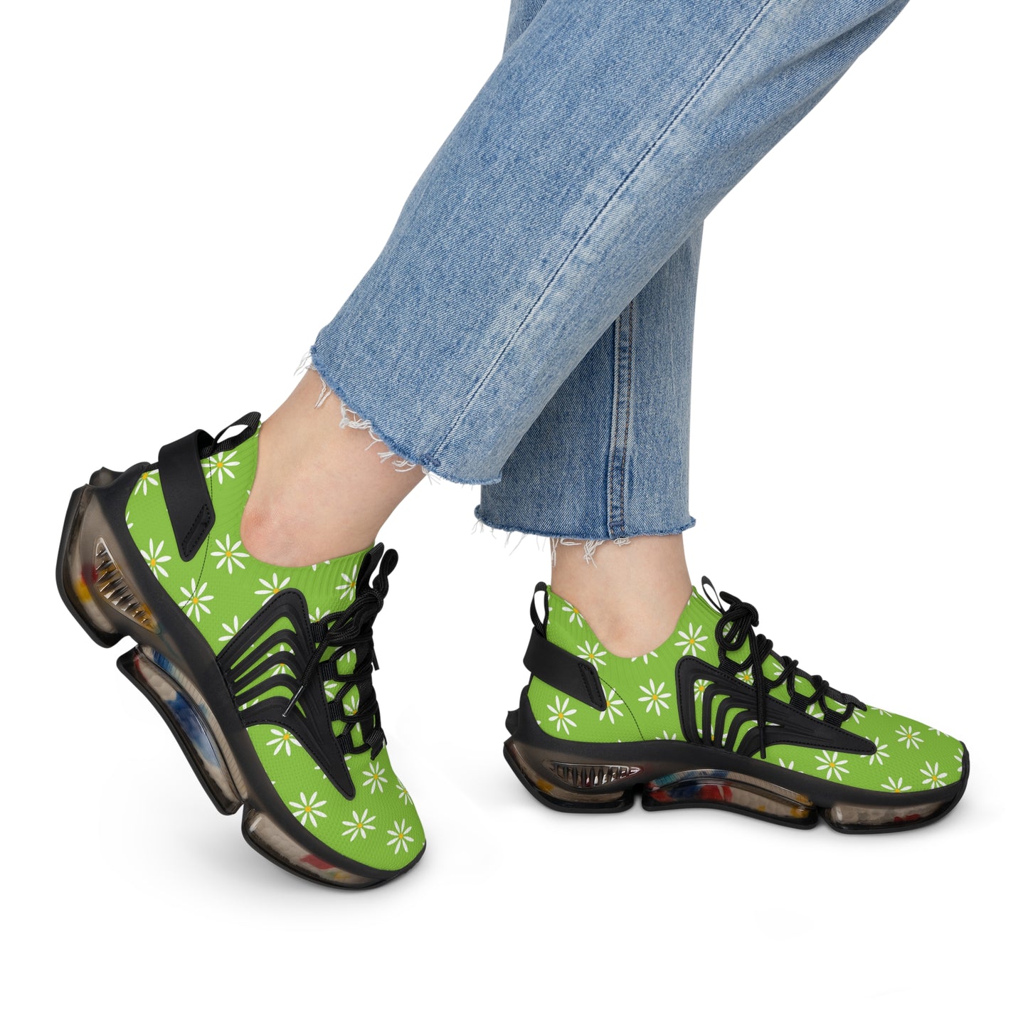 Grüne Damen Sneaker mit Blumenmuster – Stylische Sportschuhe