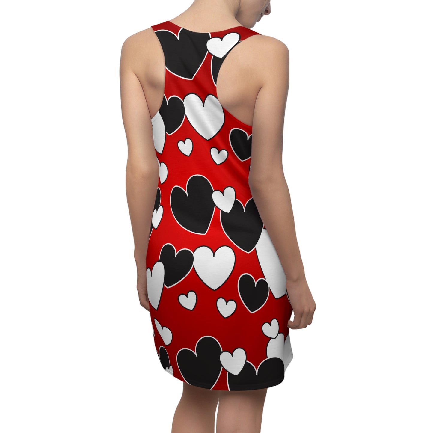 Romantic Heart Print Racerback Dress – Red Black White Summer Dress