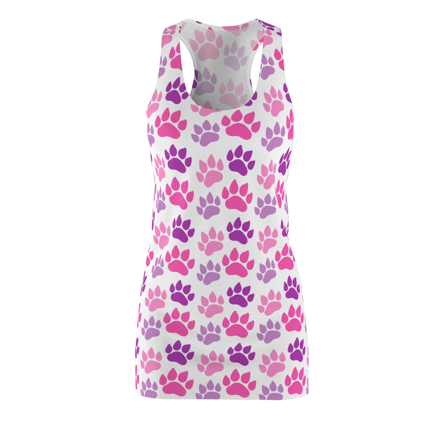 Racerback Kleid Damen – Weißes Sommerkleid mit pinken Pfotenmustern