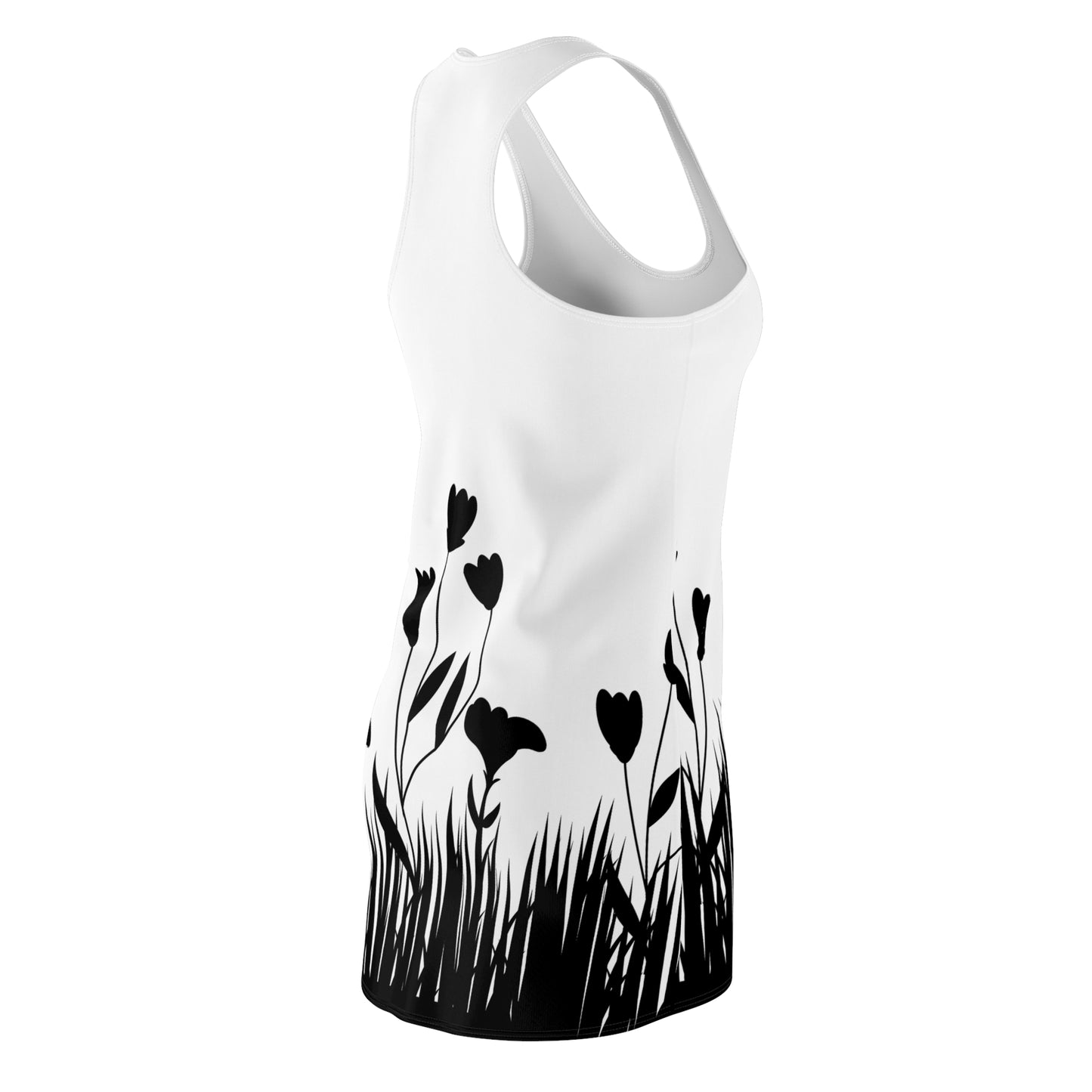 Blumensilhouette Racerback Kleid – Elegant Schwarz Weiß