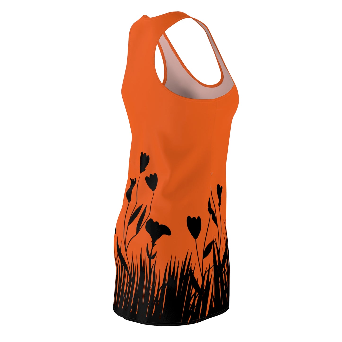 Blumensilhouette Racerback Kleid – Elegant Schwarz Orange