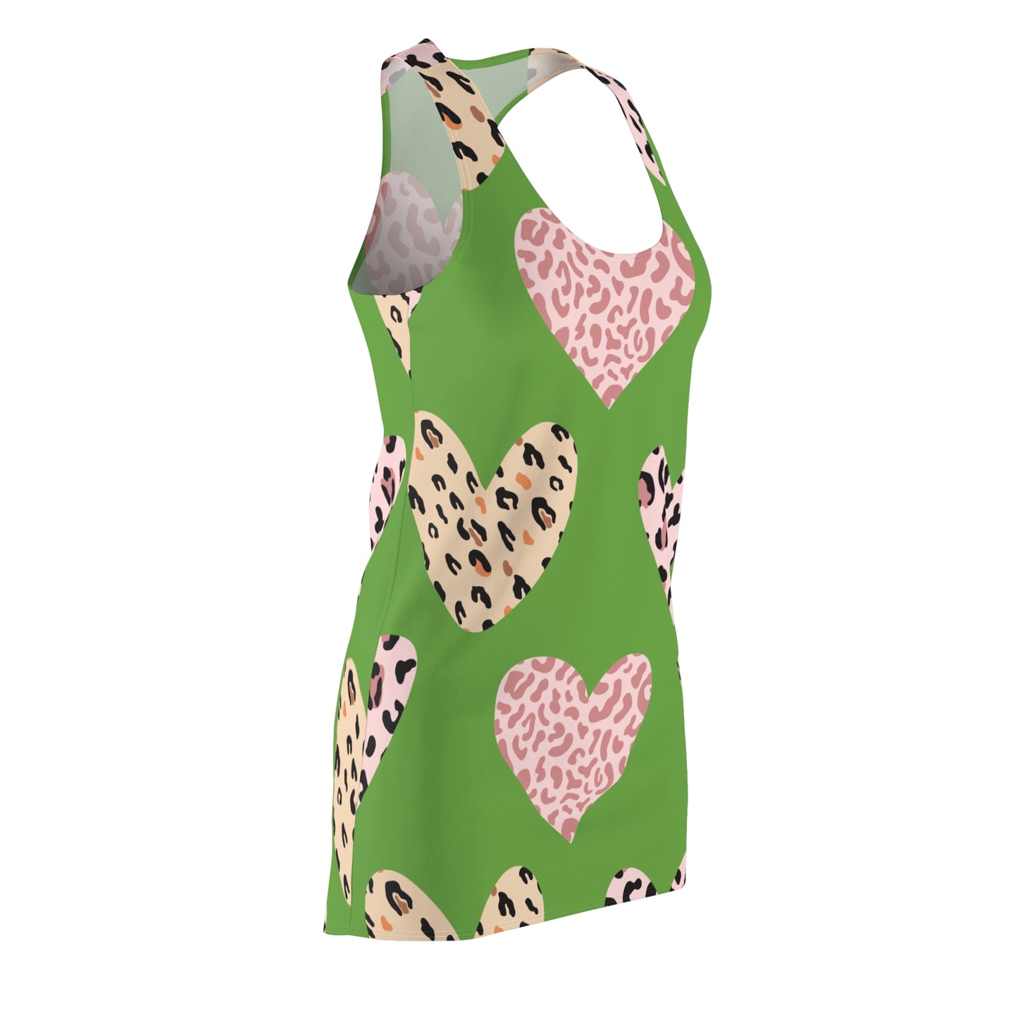 Grün Herz Leopard Racerback Kleid – Weiß Pink Sommerkleid