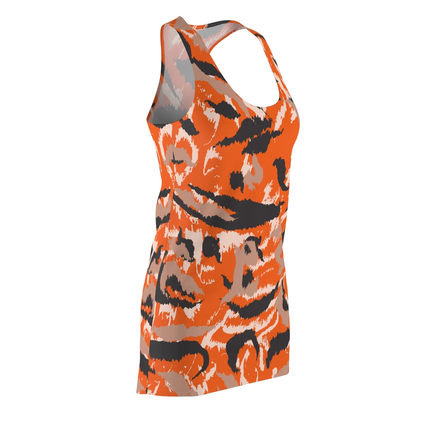 Abstrakt Racerback Kleid – Schwarz Beige Weiss Orange Sommerkleid