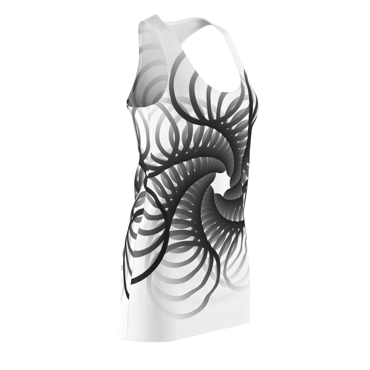 Spiral Design Racerback Kleid – Elegant Schwarz Weiß
