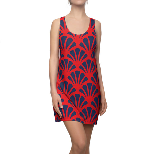 Rotes Damen Kleid Navy Muster Racerback Sommer Strand Casual