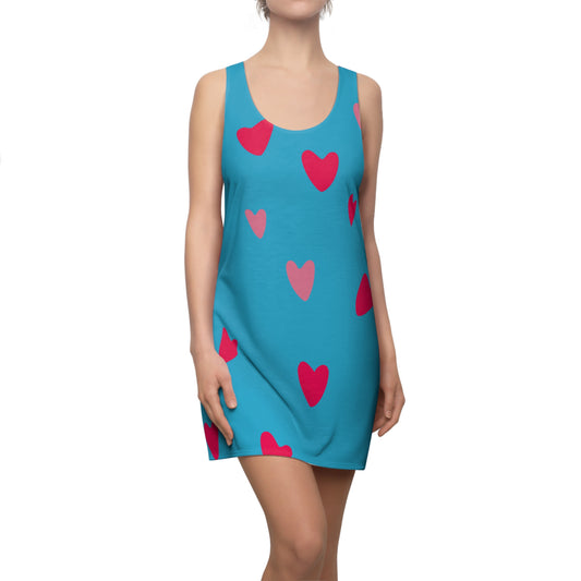 Pink Herz Türkises Racerback Kleid – Süßes Sommerkleid