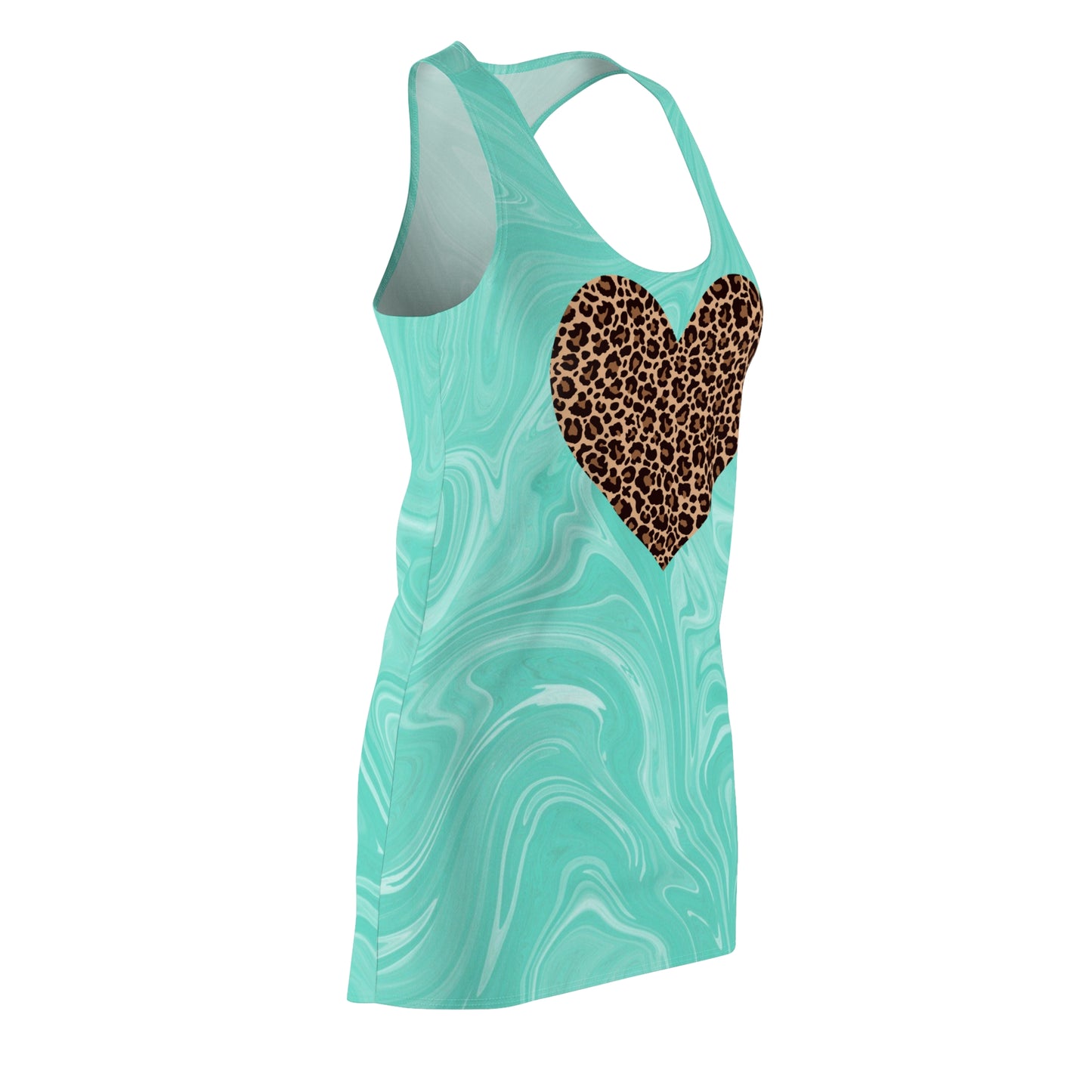 Türkis Leoparden Herz Racerback Kleid – Marmoriertes Sommerkleid