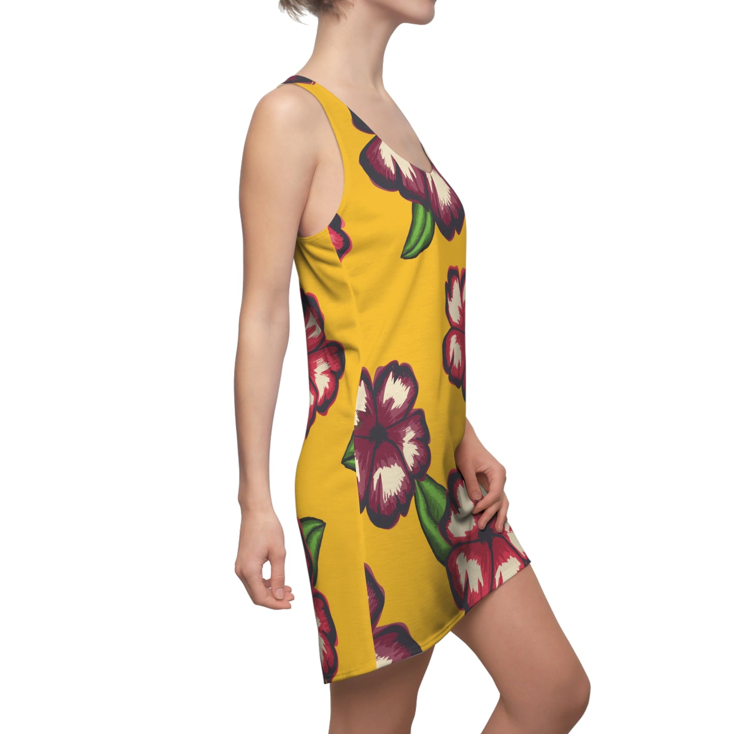 Gelbes Hibiskus Racerback Kleid – Stylishes Sommerkleid