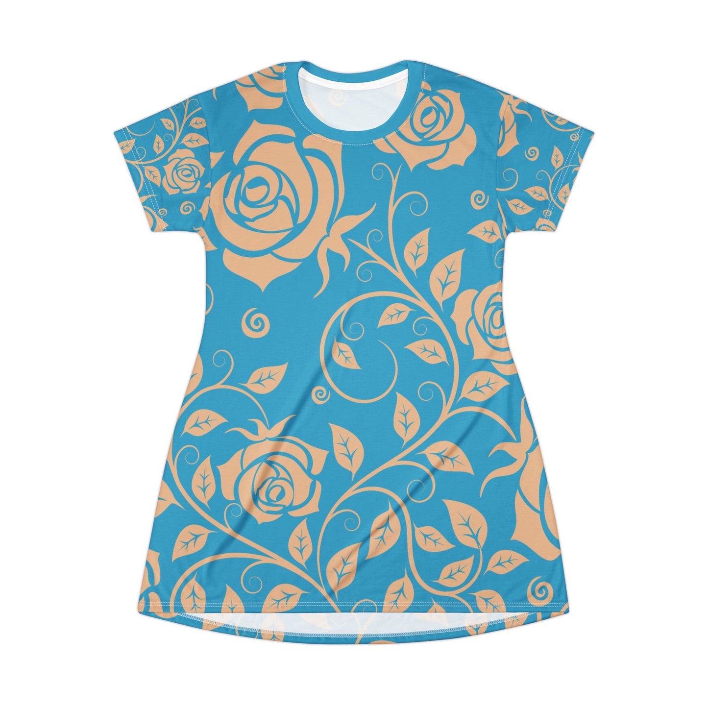Türkiser Damen Kleid Blumen T Shirt Style Sommer Boho Casual