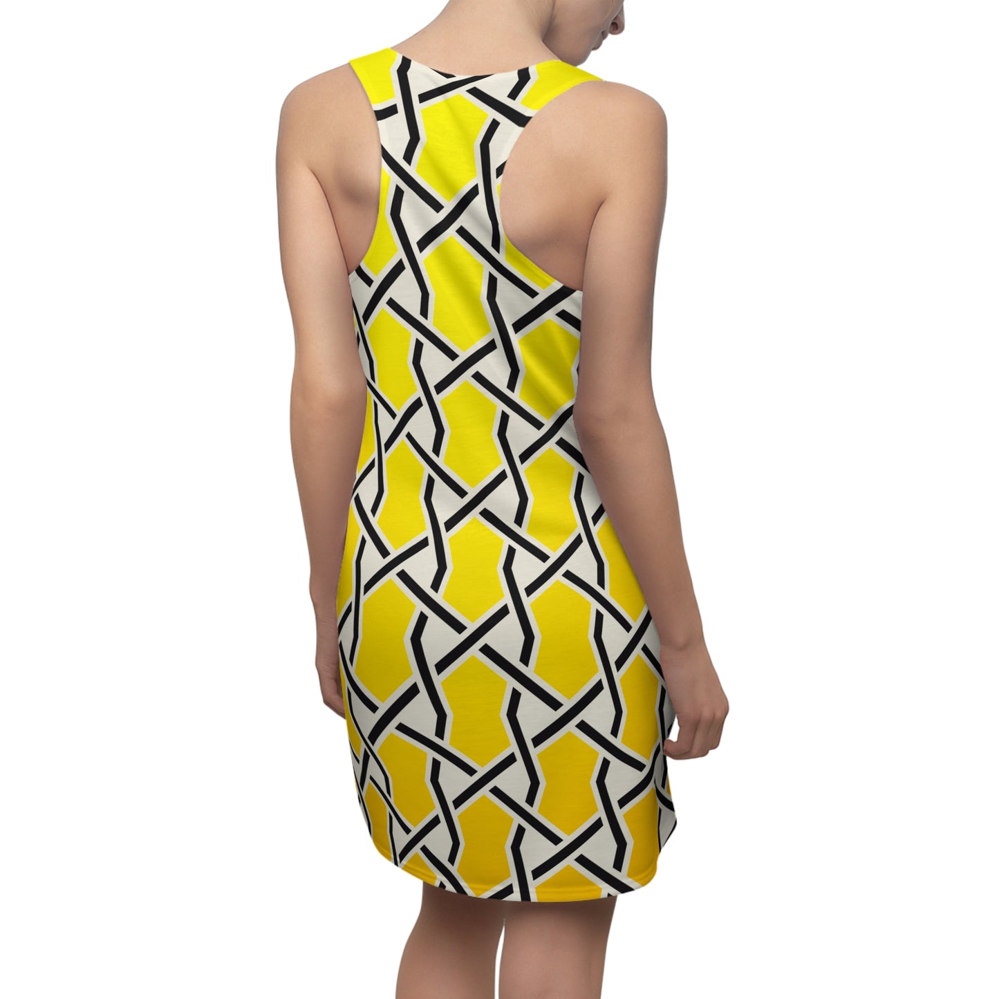 Gelbes Racerback Kleid mit geometrischem Linienmuster
