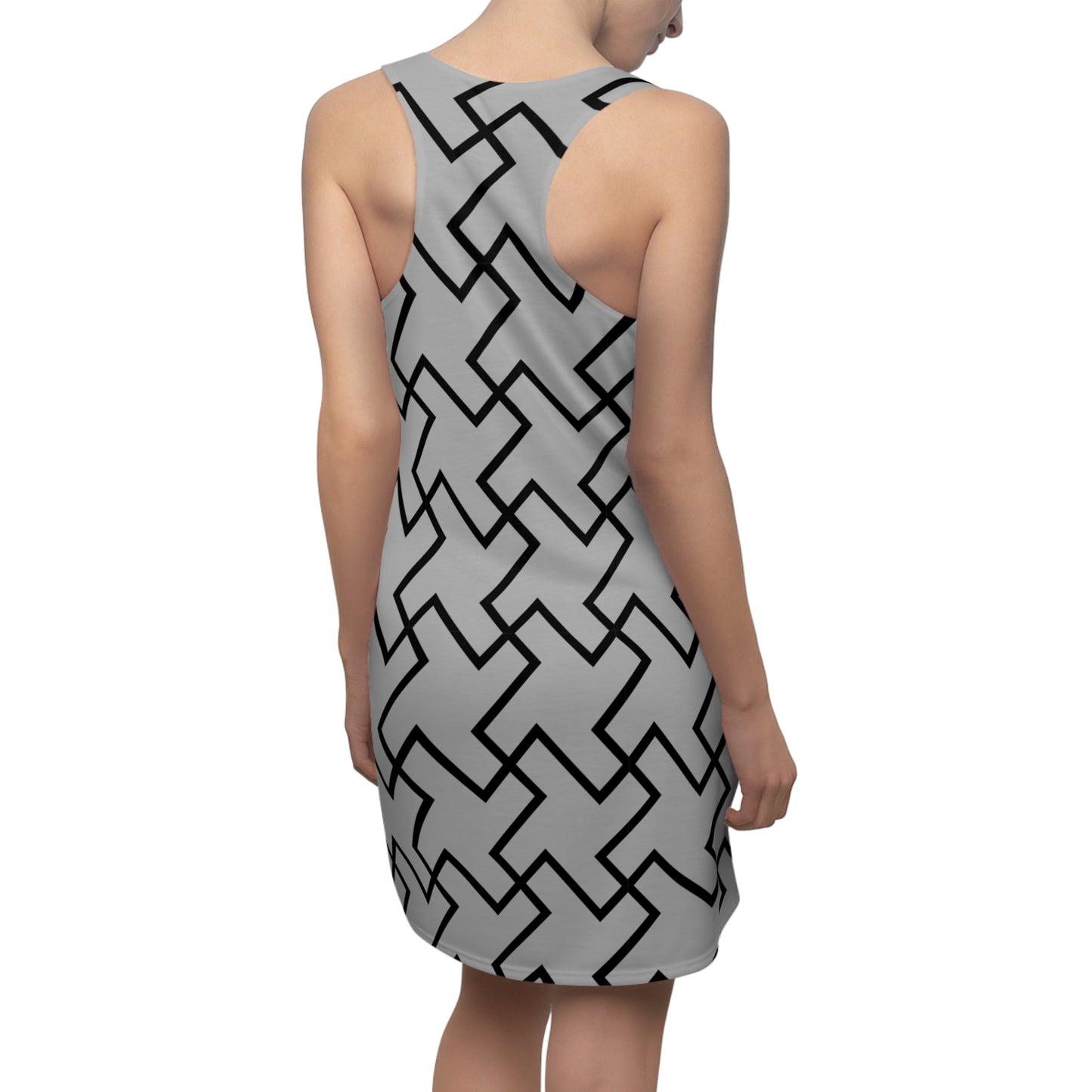Graues Geometrie Racerback Kleid – Modern & Bequem