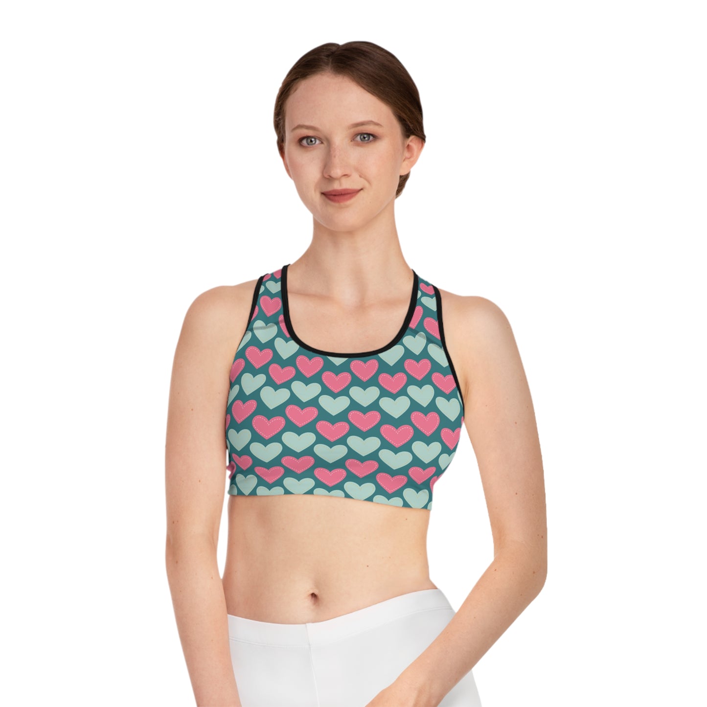 Damen Sport BH Herz Muster Atmungsaktiv Fitness Yoga Lauf Top
