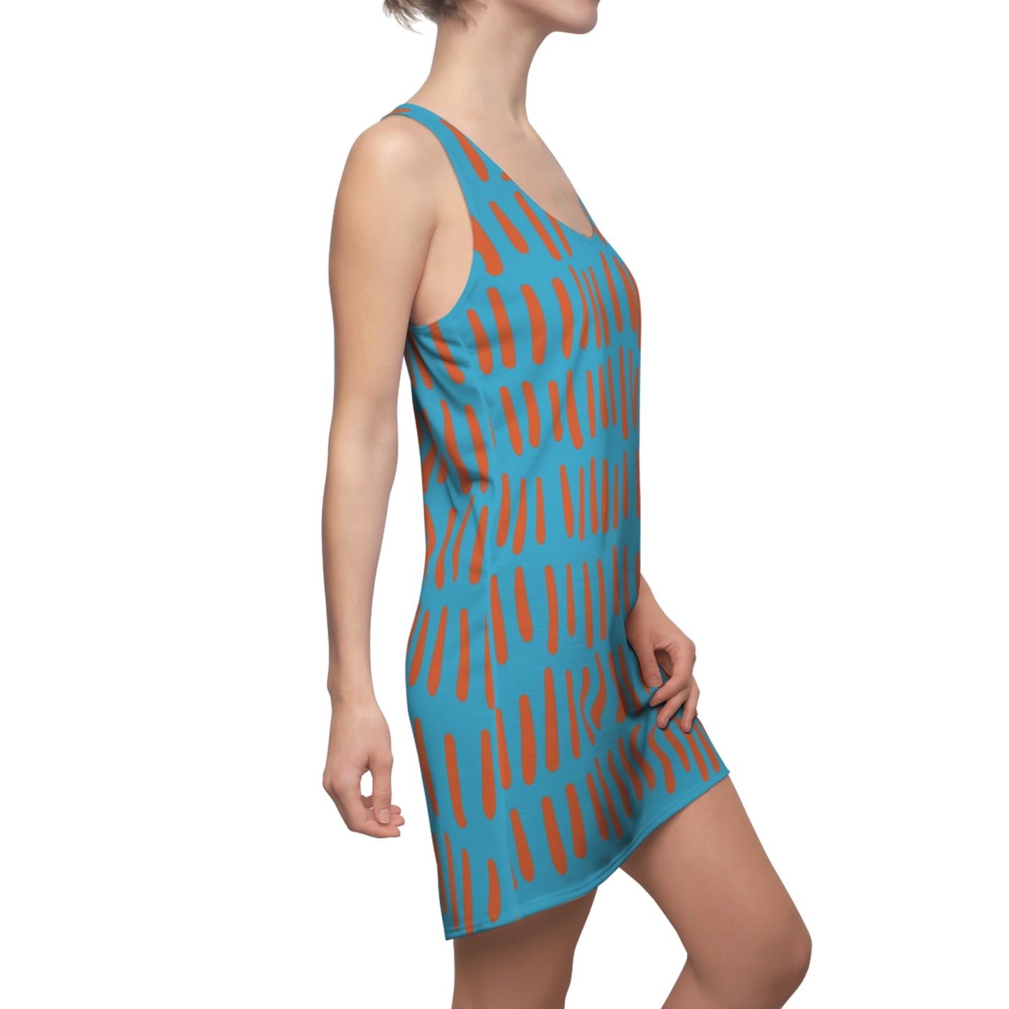 Türkis Orange Boho Racerback Kleid – Modernes Sommerkleid