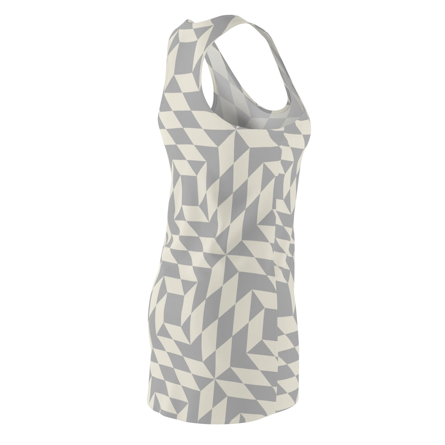 Racerback Kleid Damen – Graues Sommerkleid mit geometrischem Muster