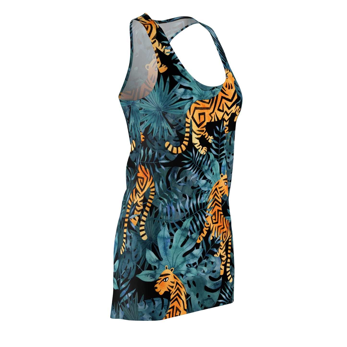 Schwarz Tropen Tiger Racerback Kleid – Exotisches Sommerkleid