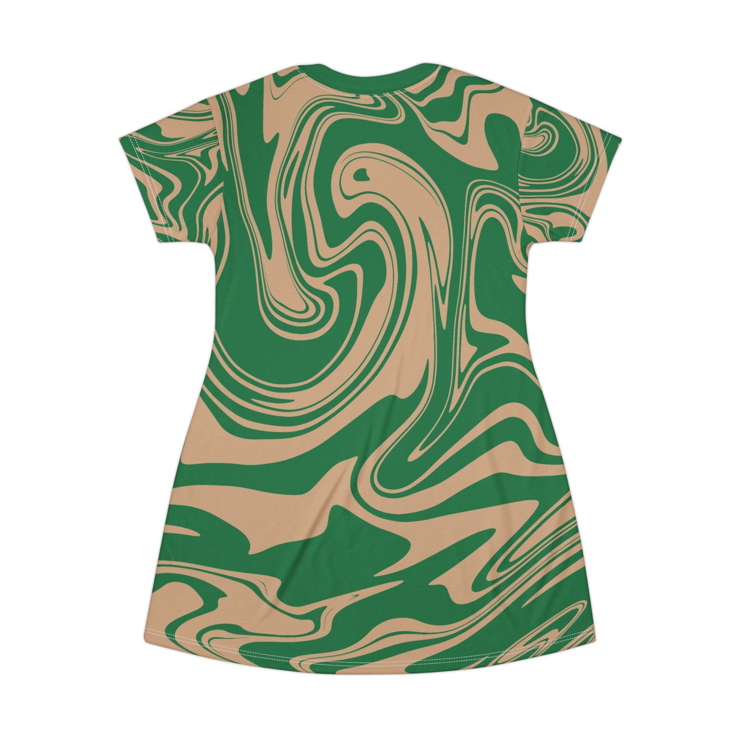 Grünes Damen Kleid Marmor Print T-Shirt Sommer Casual Elegant