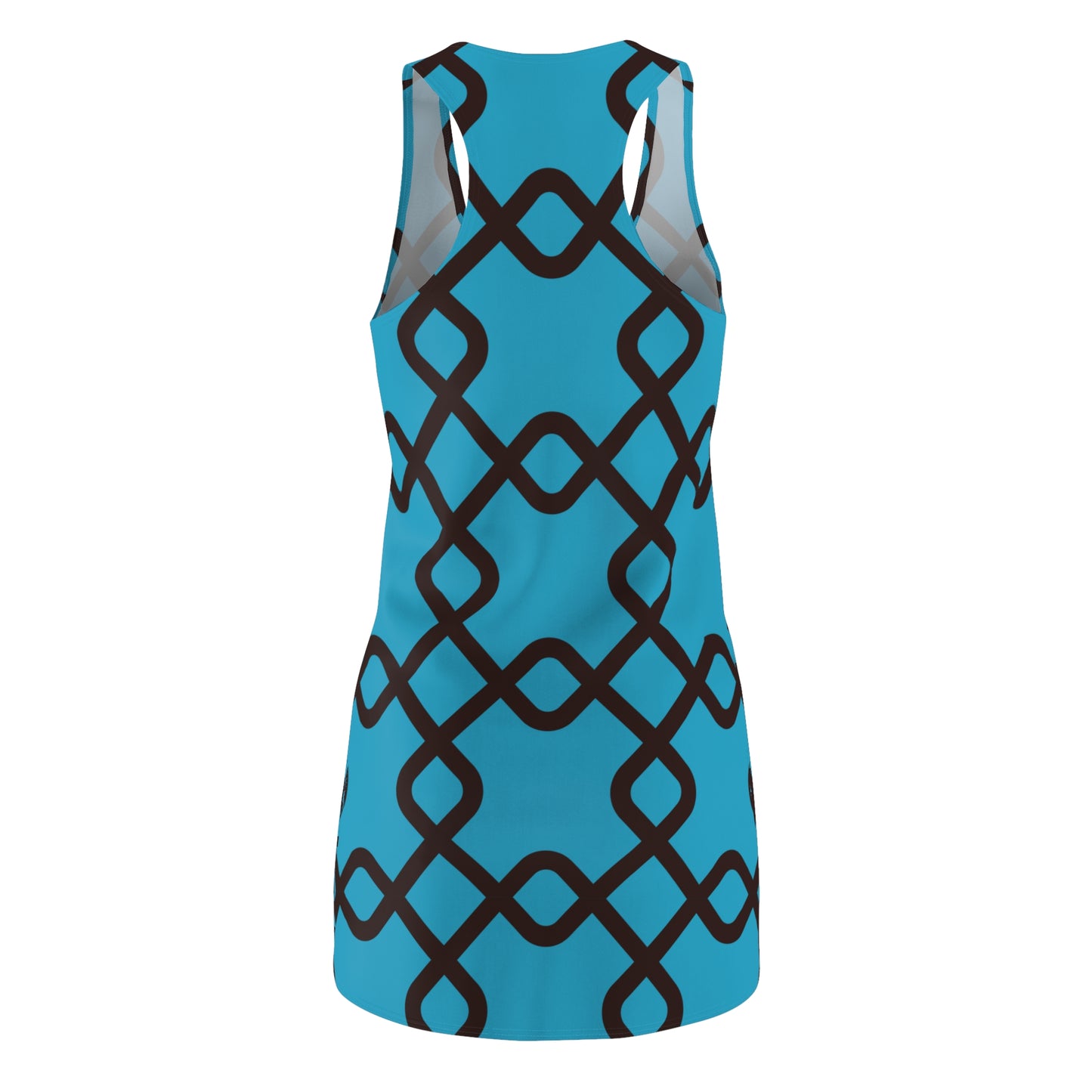 Damen Racerback Kleid Türkis mit schwarzem Muster – Sommer Freizeitkleid