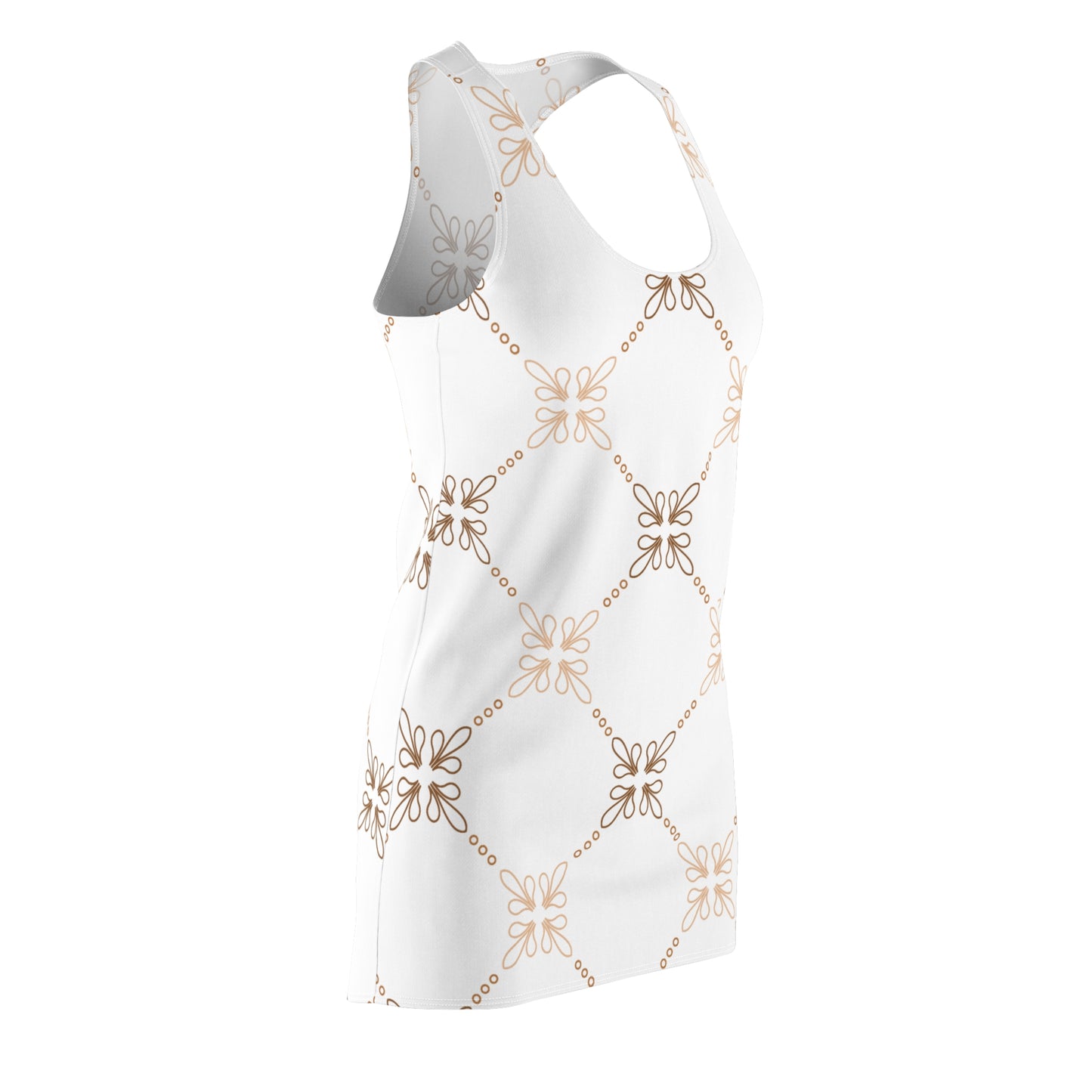 Beige Weiß Floral Racerback Kleid – Elegantes Sommerkleid