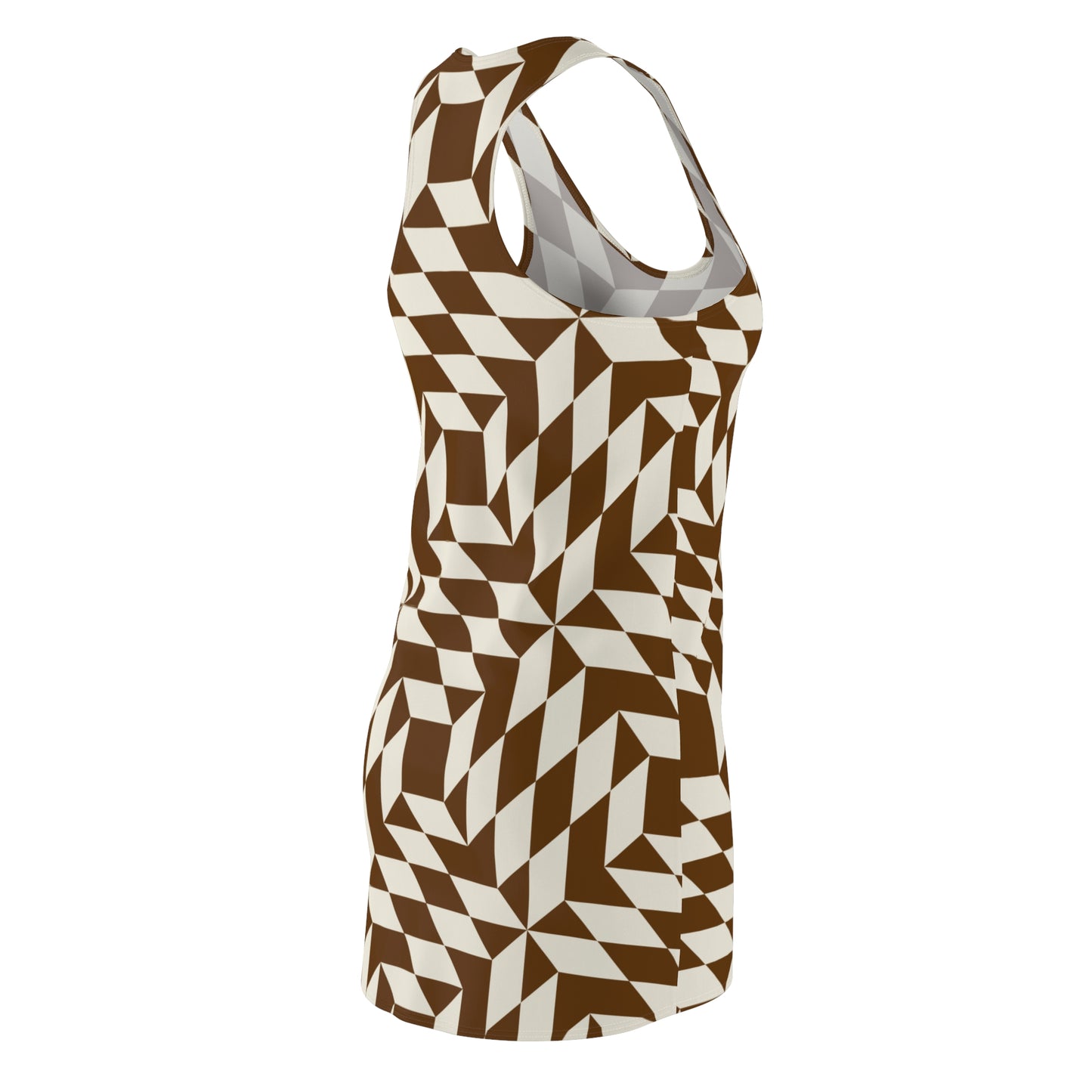 Racerback Kleid Damen – braunes Sommerkleid mit geometrischem Muster