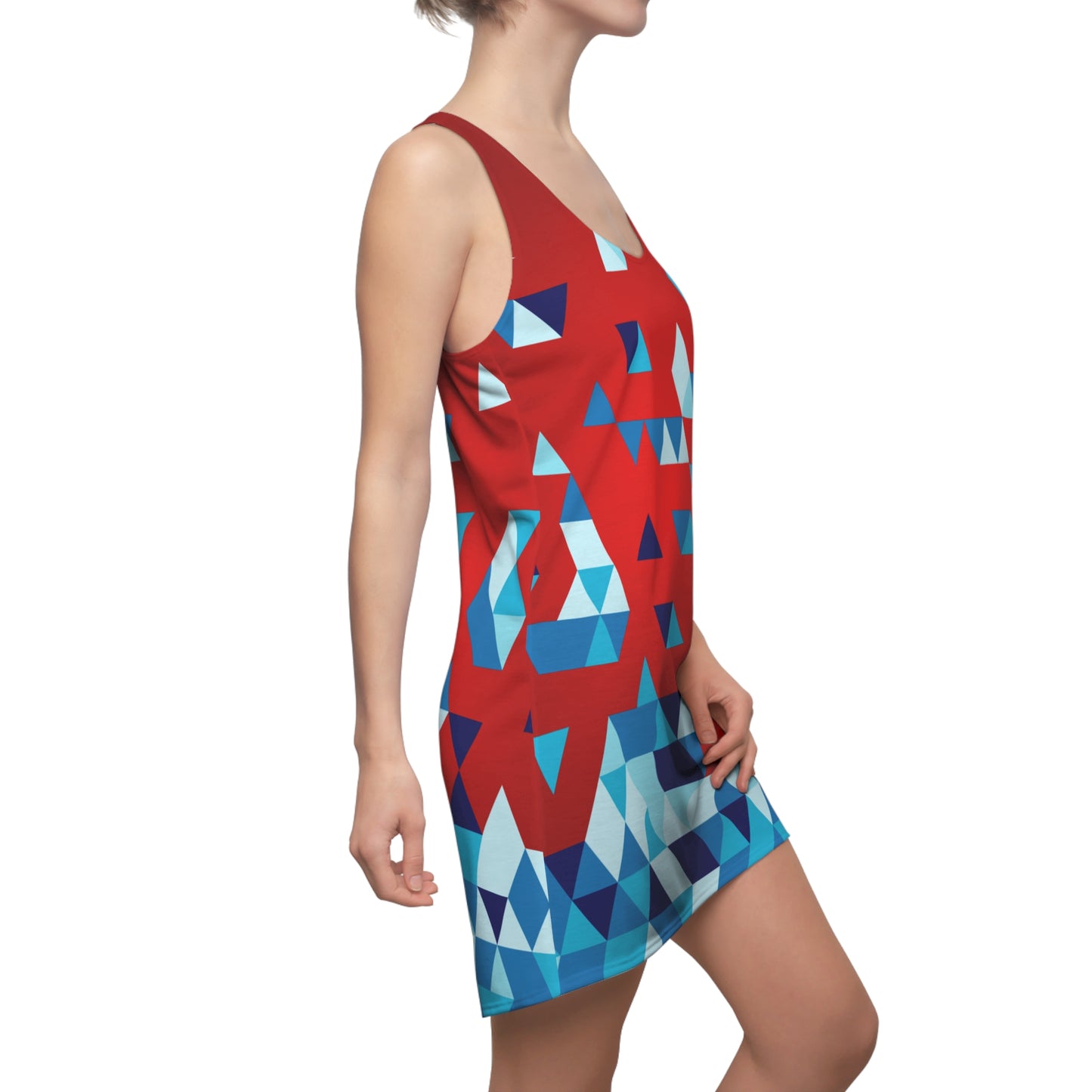 Damen Racerback Kleid Rot Blau mit Dreiecks Muster – Sommerkleid
