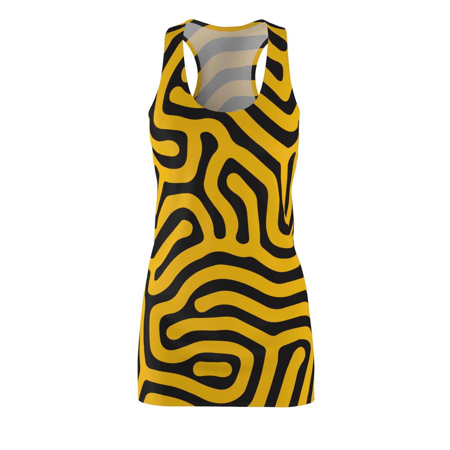 Abstrakt Racerback Kleid – Schwarz Gelb Damenmode