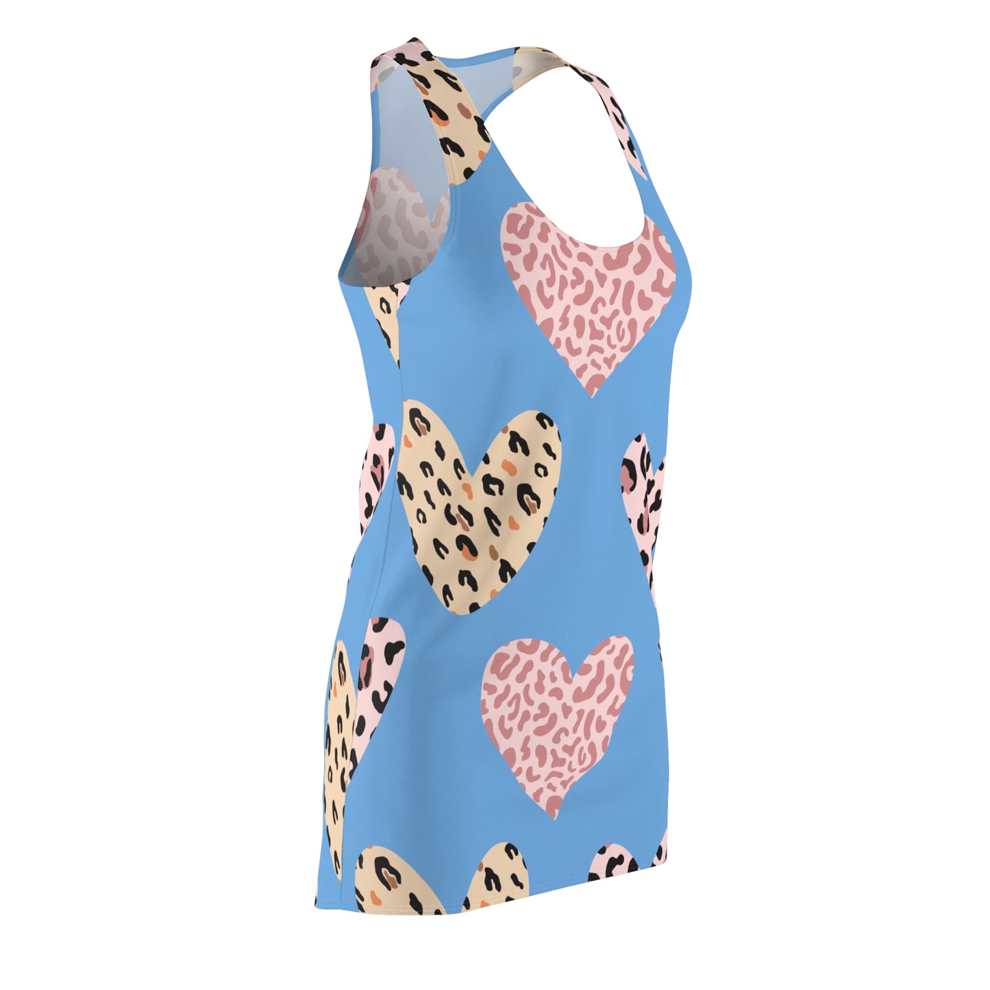 Hellblau Herz Leopard Racerback Kleid – Weiß Pink Sommerkleid