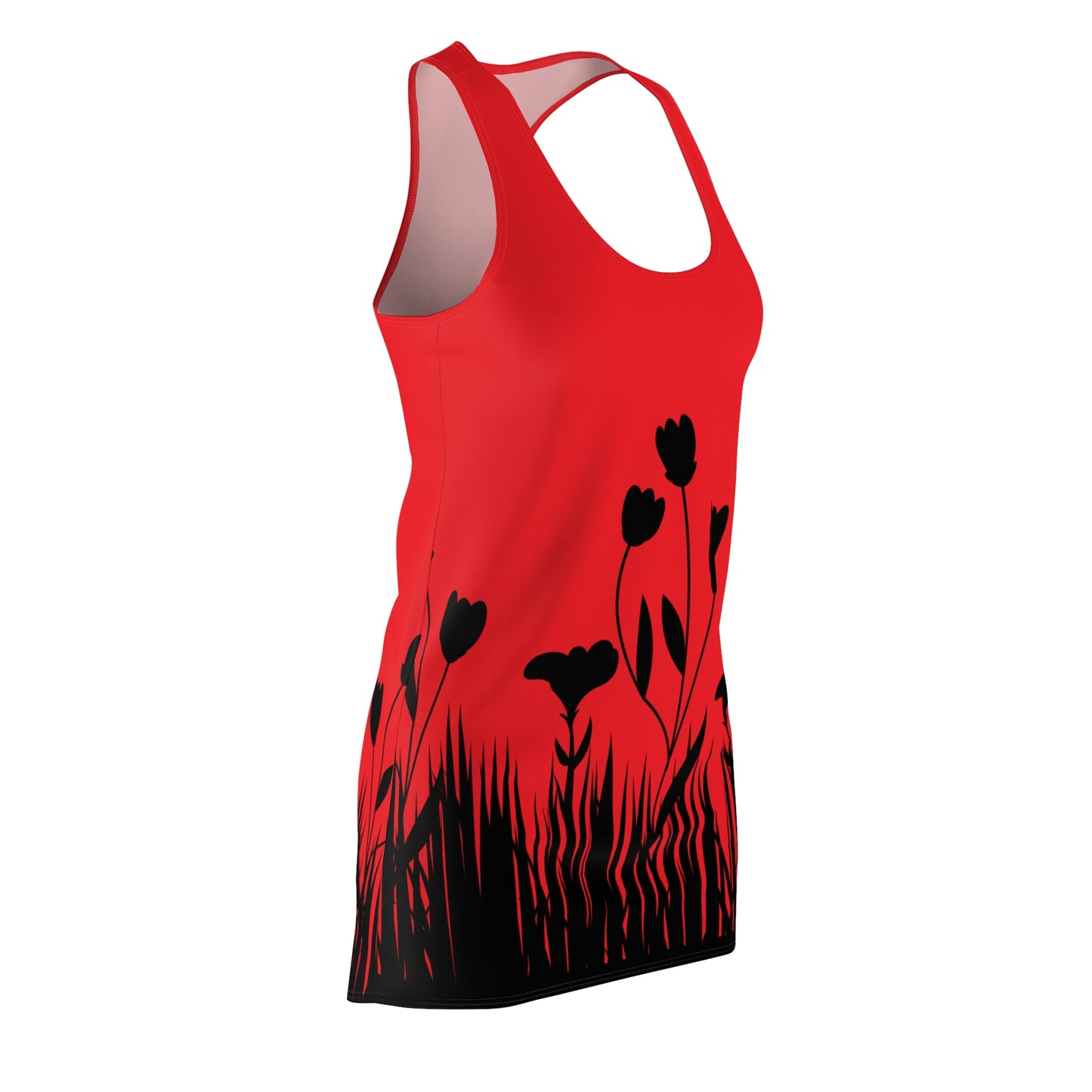 Blumensilhouette Racerback Kleid – Elegant Schwarz Rot