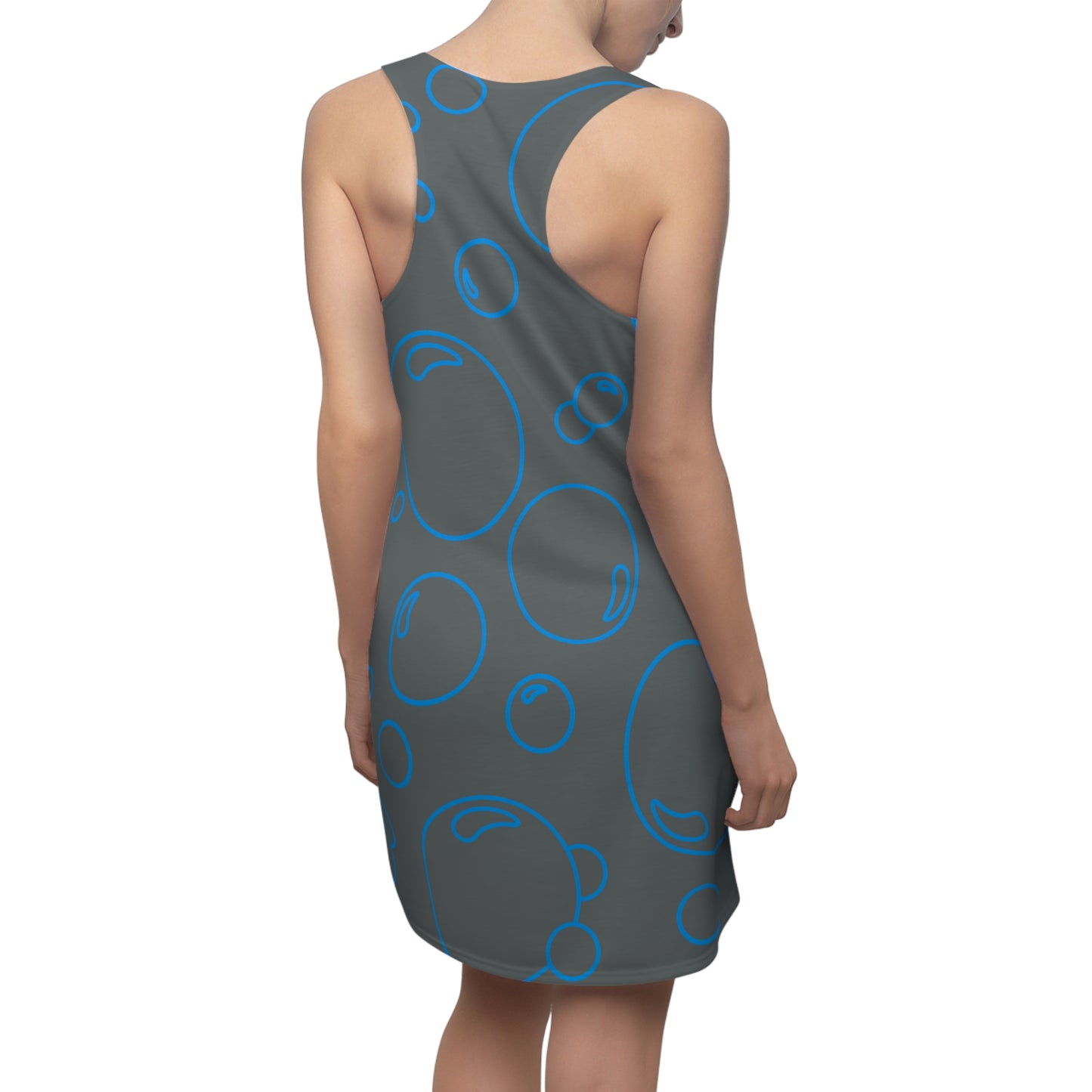 Bubble Print Racerback Kleid – Grau Blau Sommerkleid