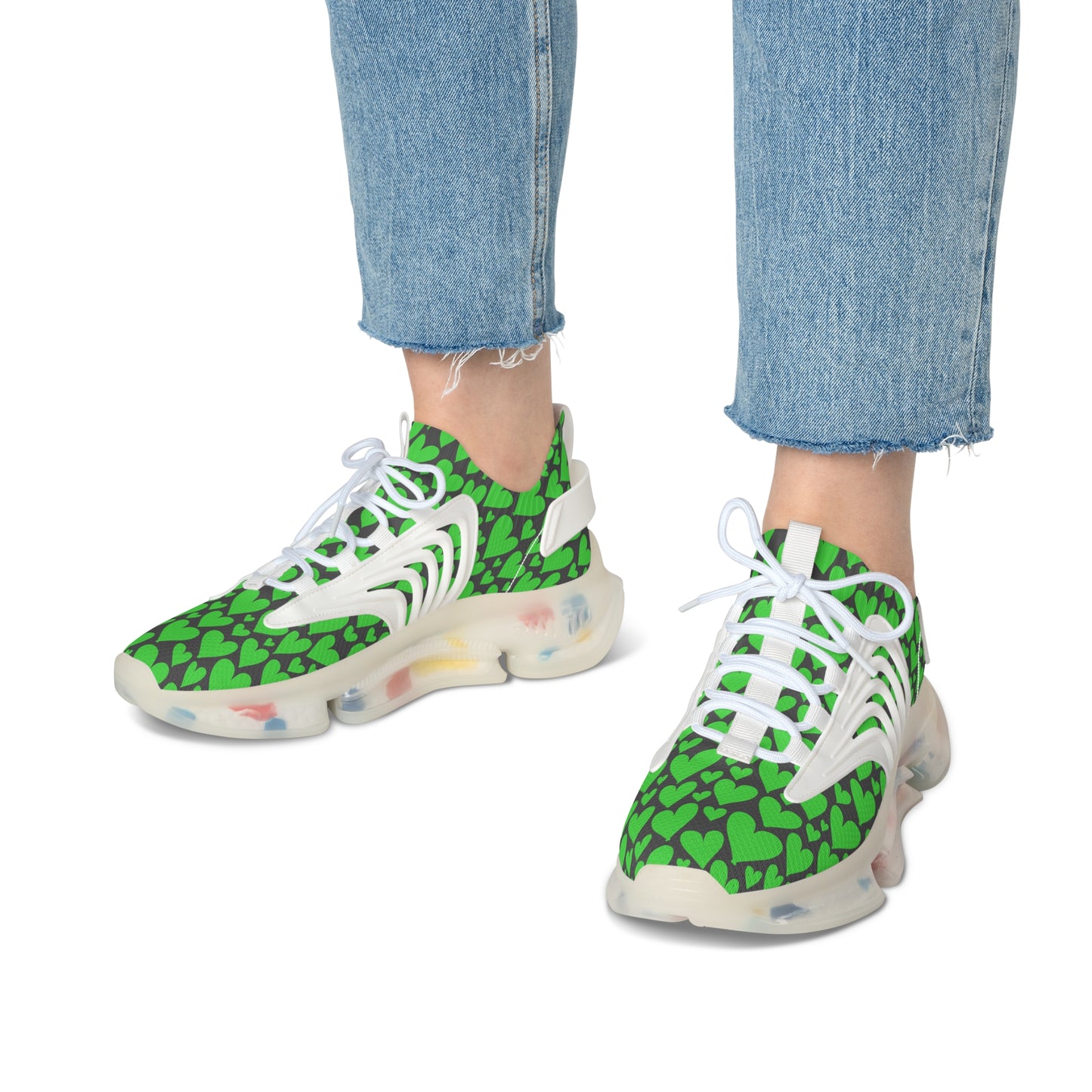 Damen Sneaker mit grünen Herzmuster – Stylische Sportschuhe